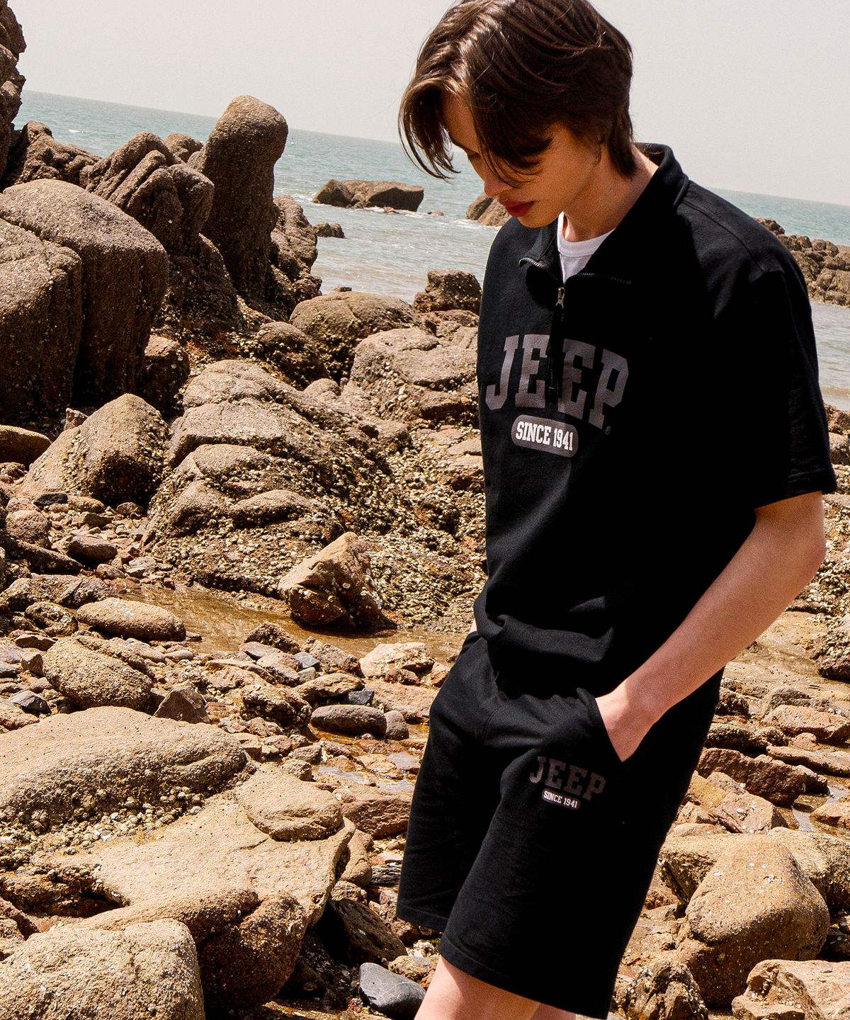 지프(JEEP) Gorpcore Big-logo Half Sleeves Sweats (JO5TSU150BK)