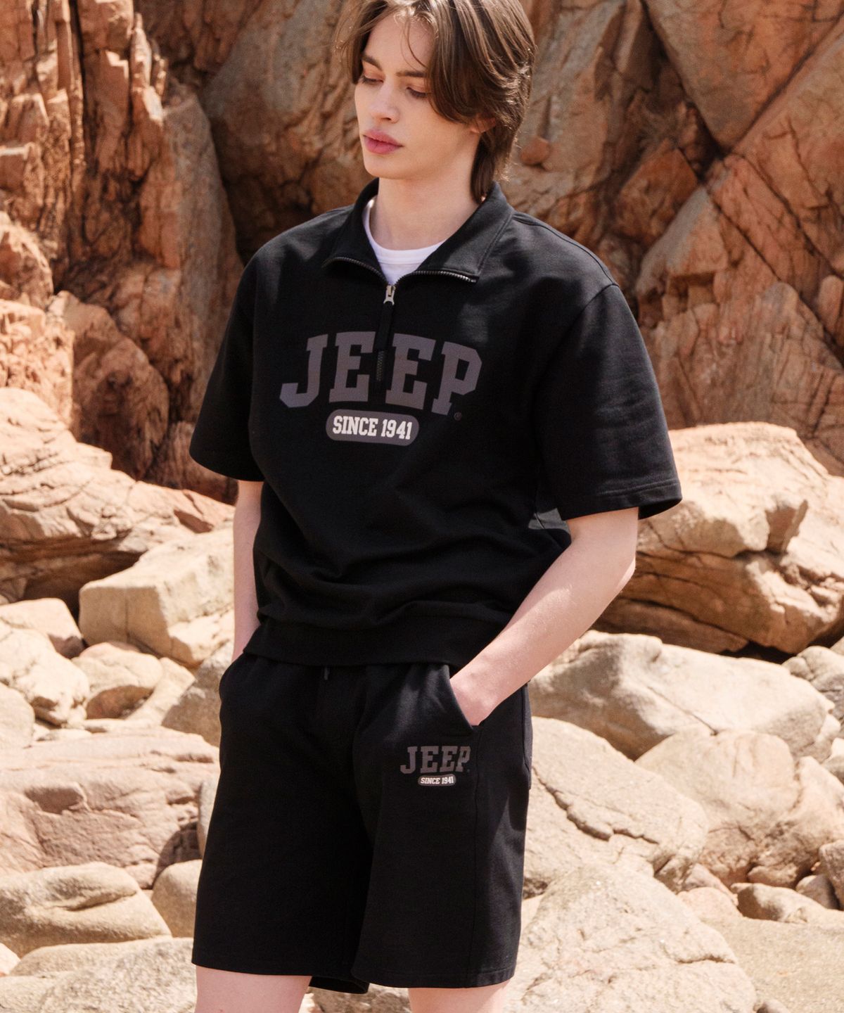 지프(JEEP) Gorpcore Big-logo Half Sleeves Sweats (JO5TSU150BK)