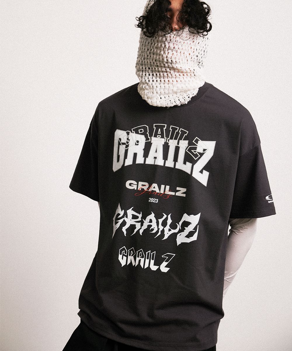 MUSINSA | GRAILZ MULTI LOGO T-SHIRTS [CHARCOAL]