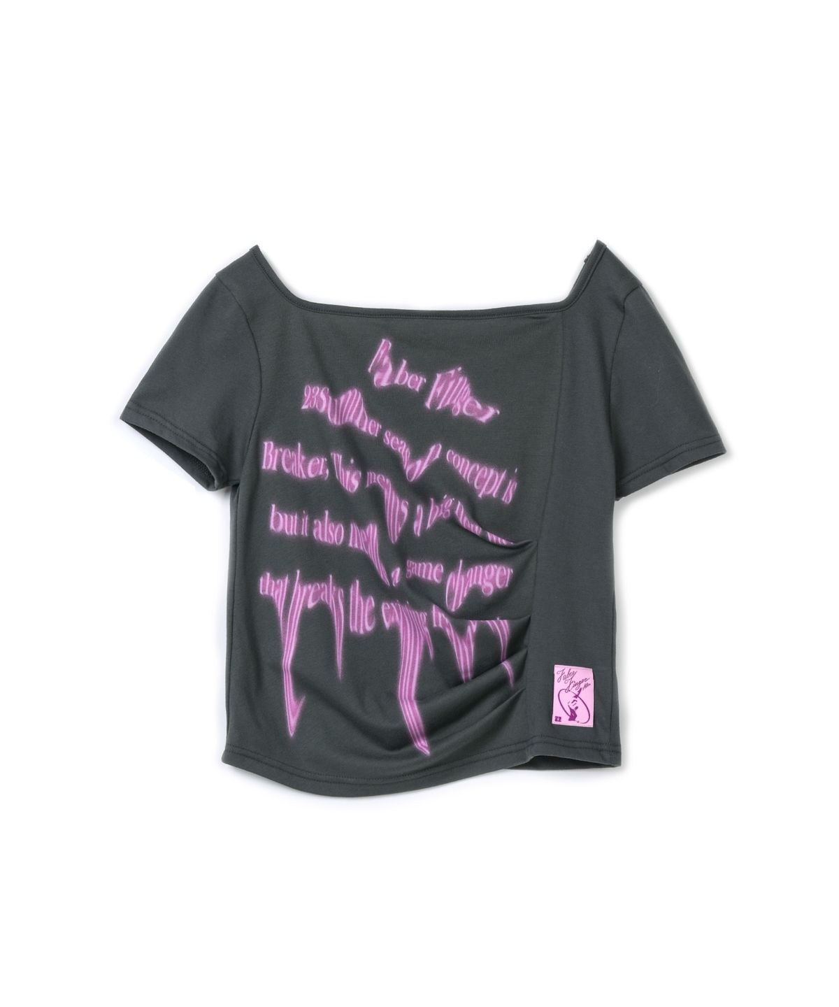 파베르핑거(FABER FINGER) Wave Print Shirring T-Shirt (Charcoal)