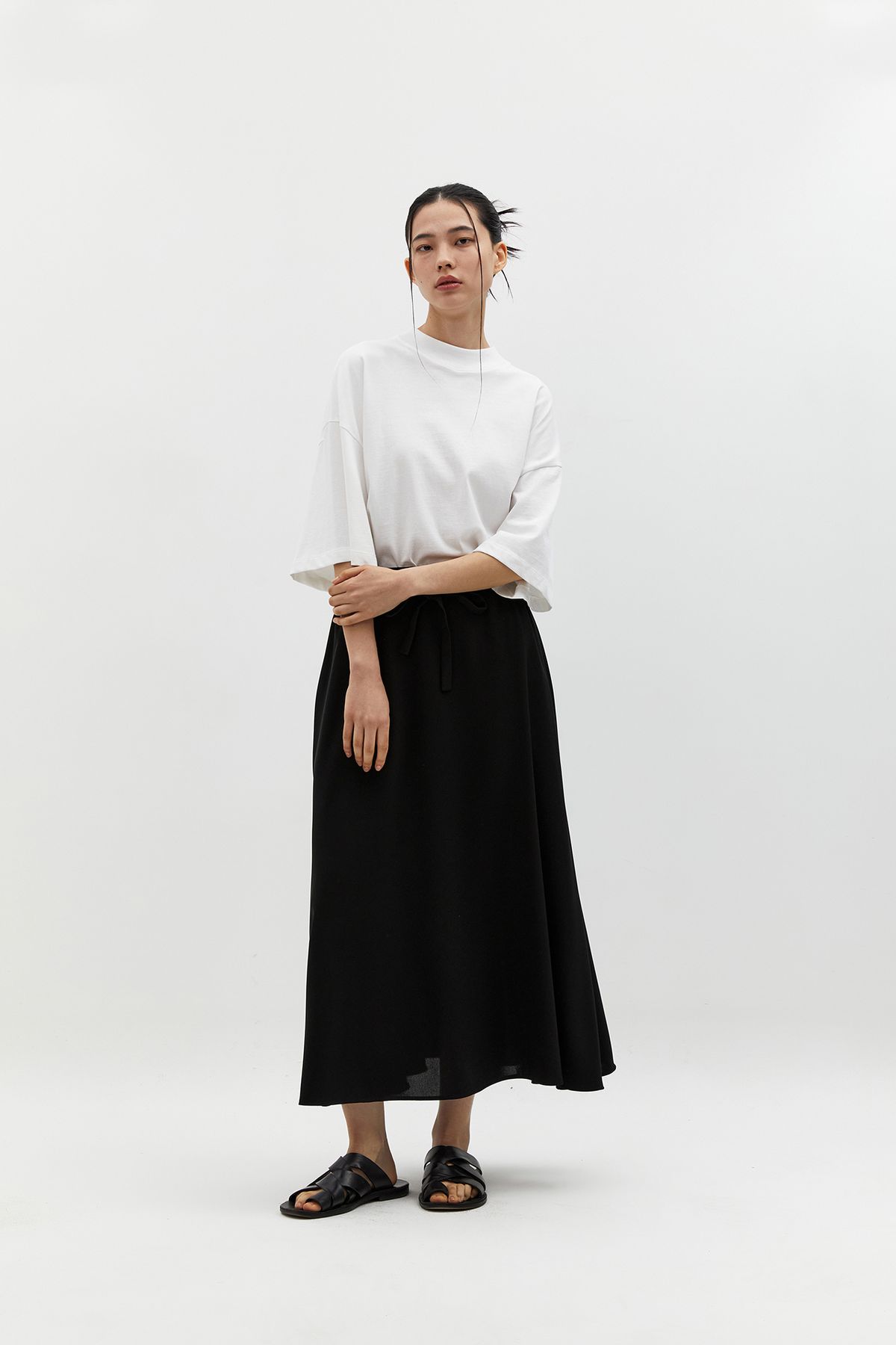 블랑드누아(BLANC de NOIRS) 밀파 밴딩 와이드 스커트 (블랙)