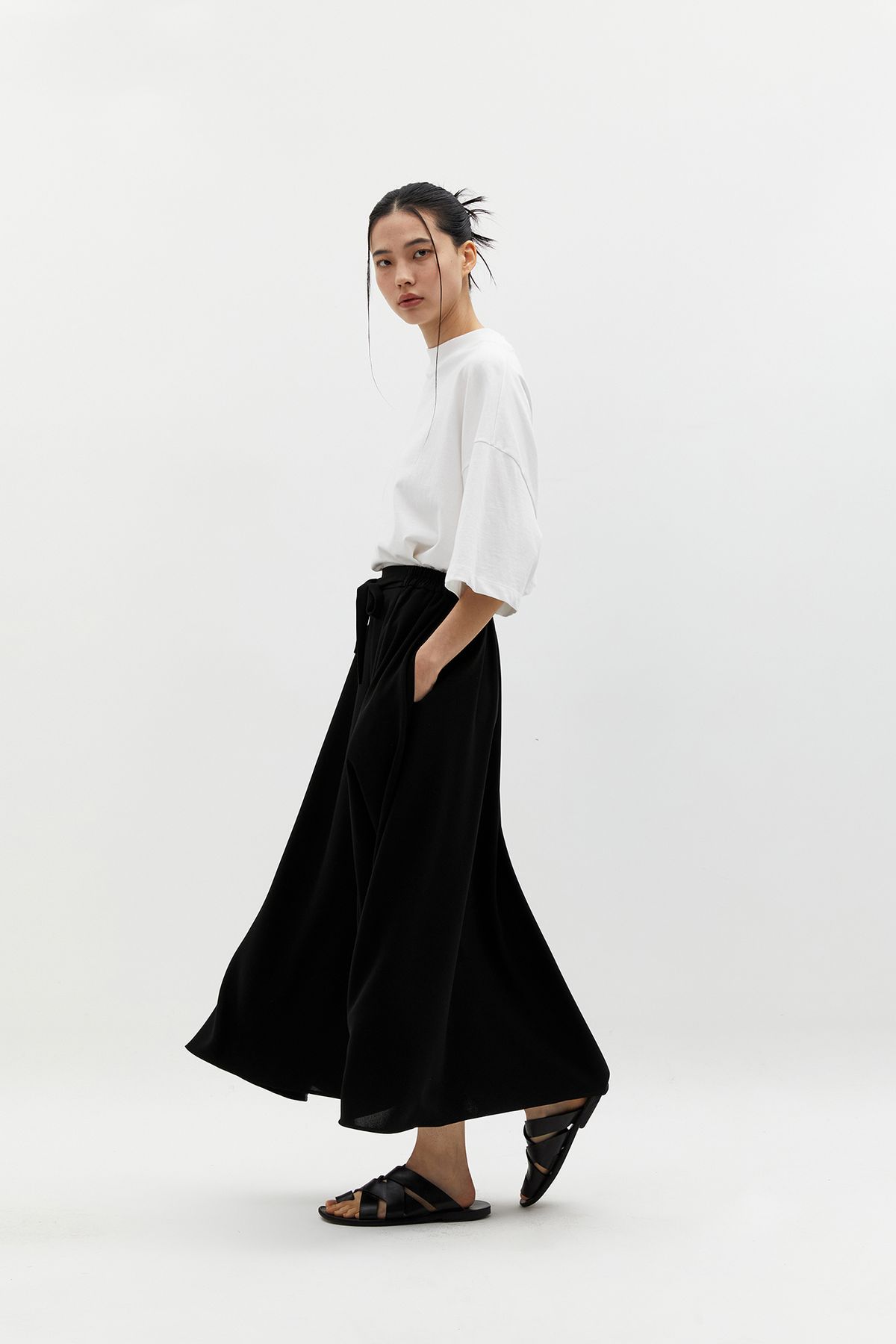 블랑드누아(BLANC de NOIRS) 밀파 밴딩 와이드 스커트 (블랙)