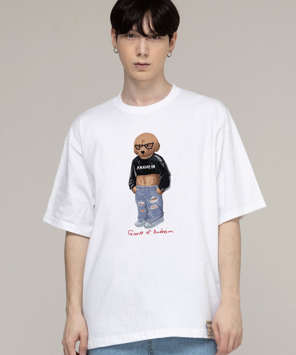 그레이버(GRAVER) [UNISEX]크롭 도그 스트리버 반팔티_화이트