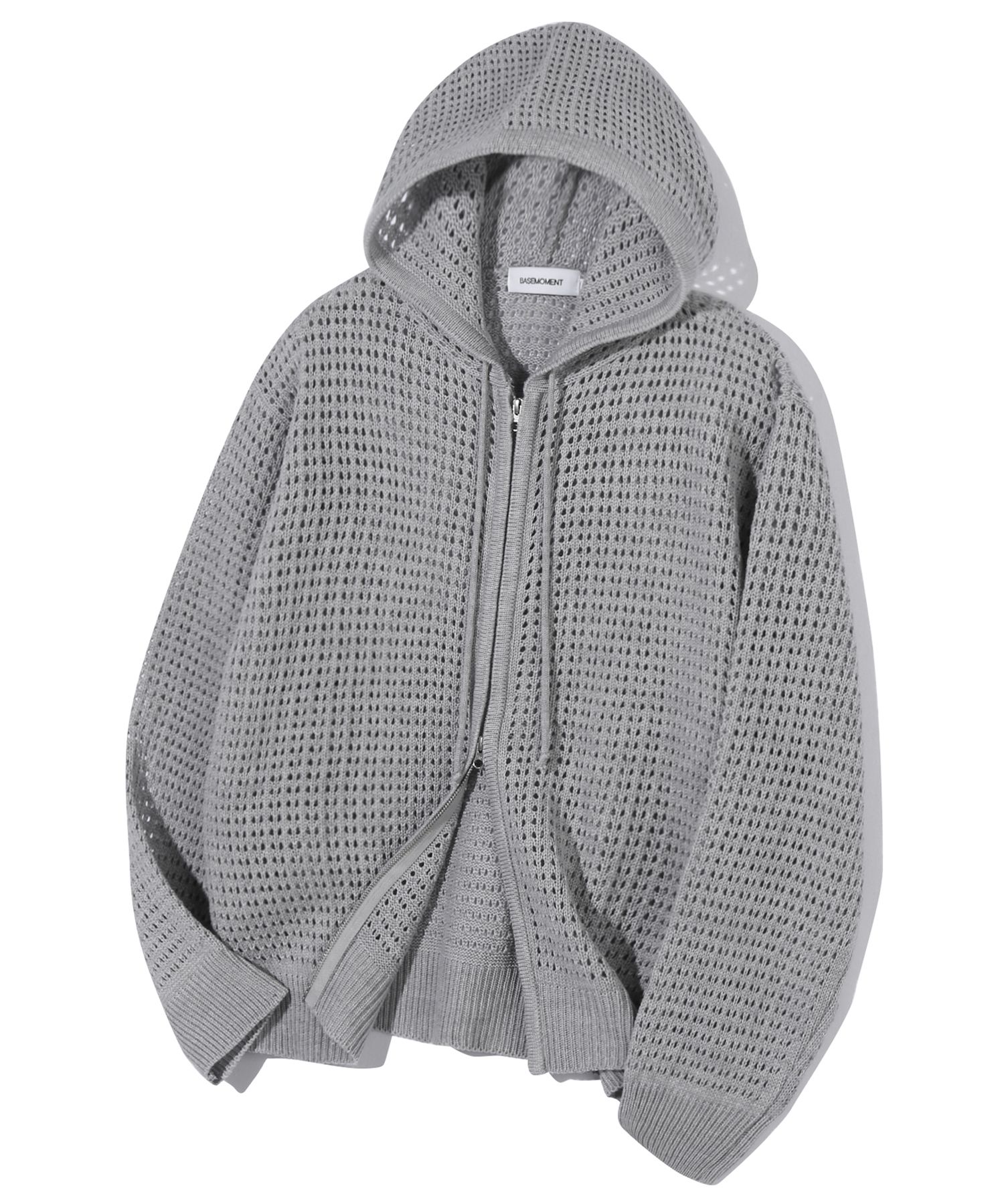 MUSINSA | BASEMOMENT Crochet hood zip-up melange gray