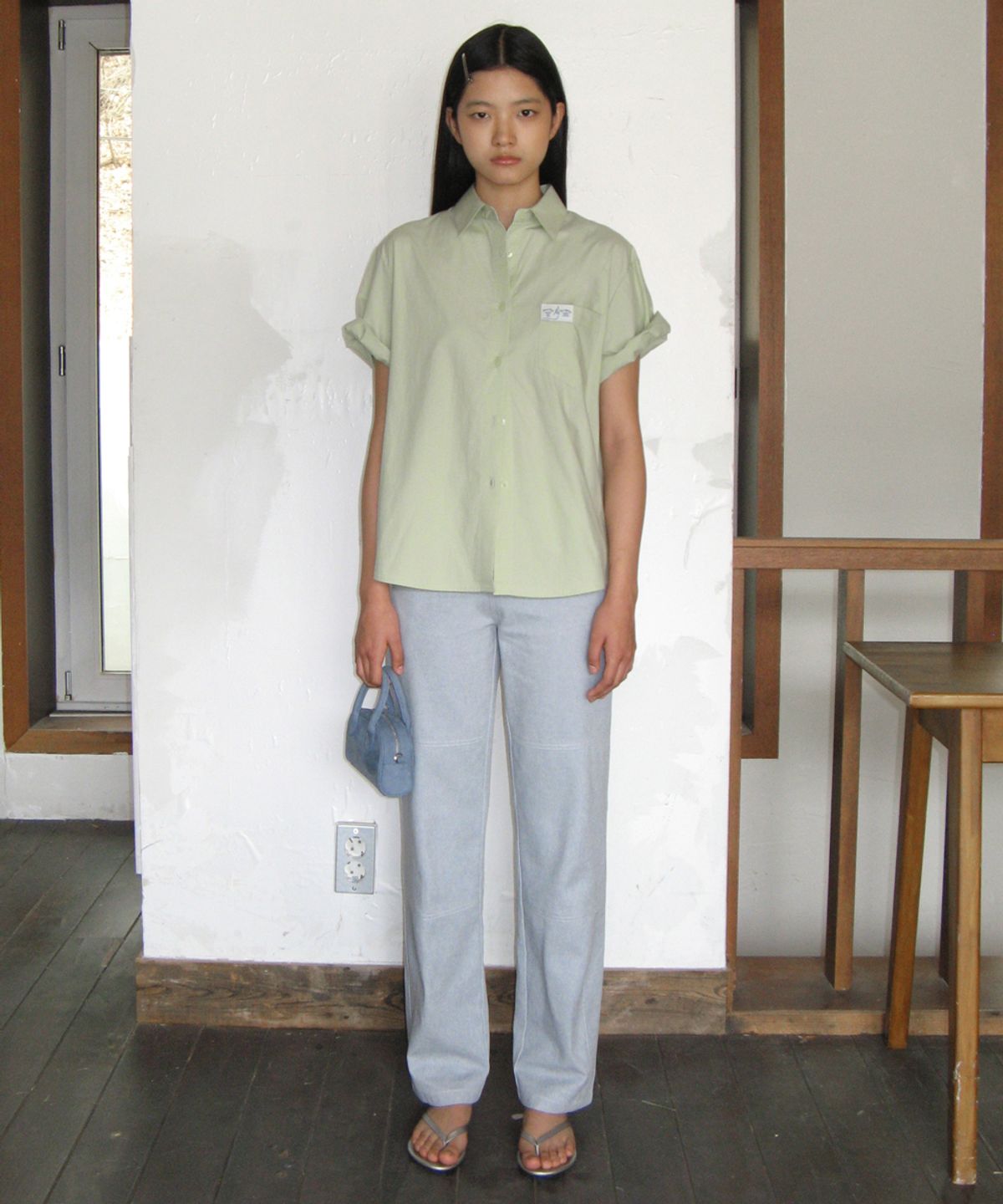 시눈(SINOON) HALF SLEEVE COTTON SHIRT (MINT)
