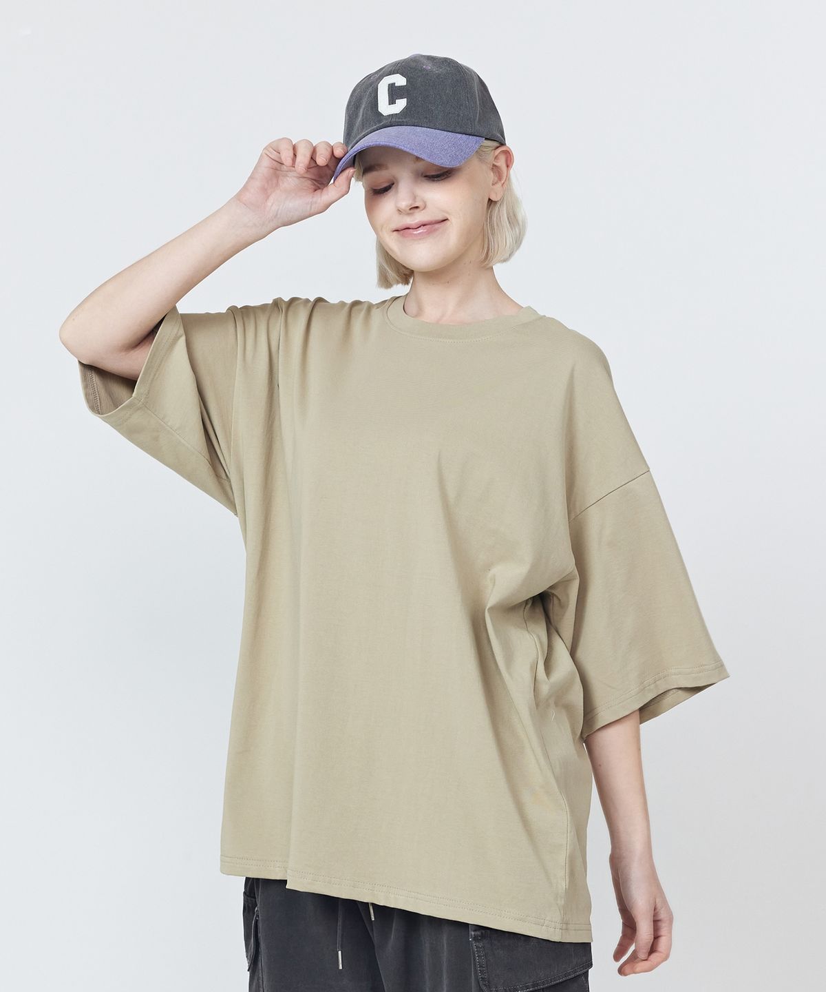 카고브로스 포 우먼(CARGOBROS FOR WOMAN) 오가닉 크루넥 반팔 티셔츠 (카키)