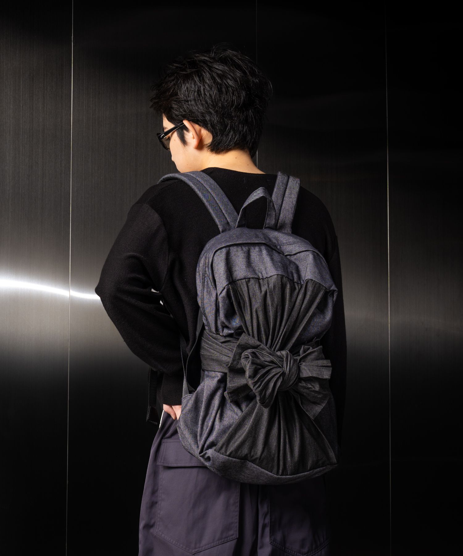 MUSINSA | IUGAMAKARAS Knotted Backpack (Denim-Black)