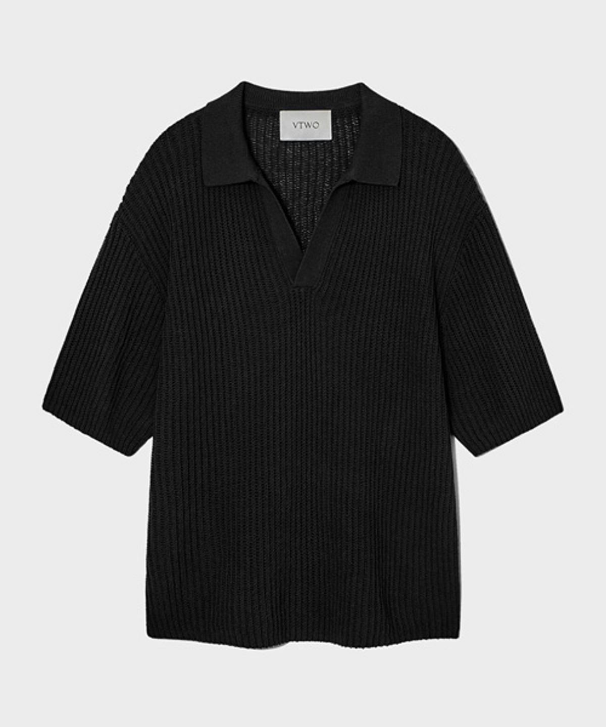 브이투(VTWO) 썸머 V넥 카라 니트_블랙
