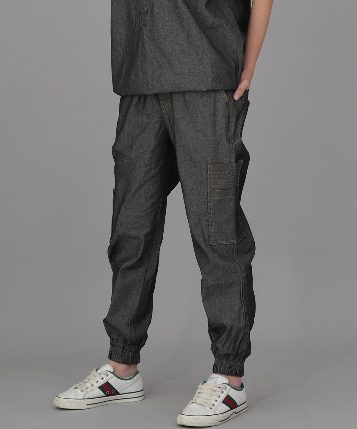 세인트크루(SAINTCREW) 볼드 앵클밴드 카고조거 팬츠 BAC-328  데님 그레이블랙