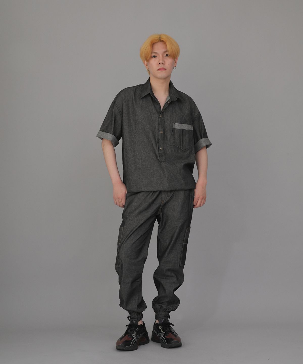 세인트크루(SAINTCREW) 볼드 앵클밴드 카고조거 팬츠 BAC-328  데님 그레이블랙