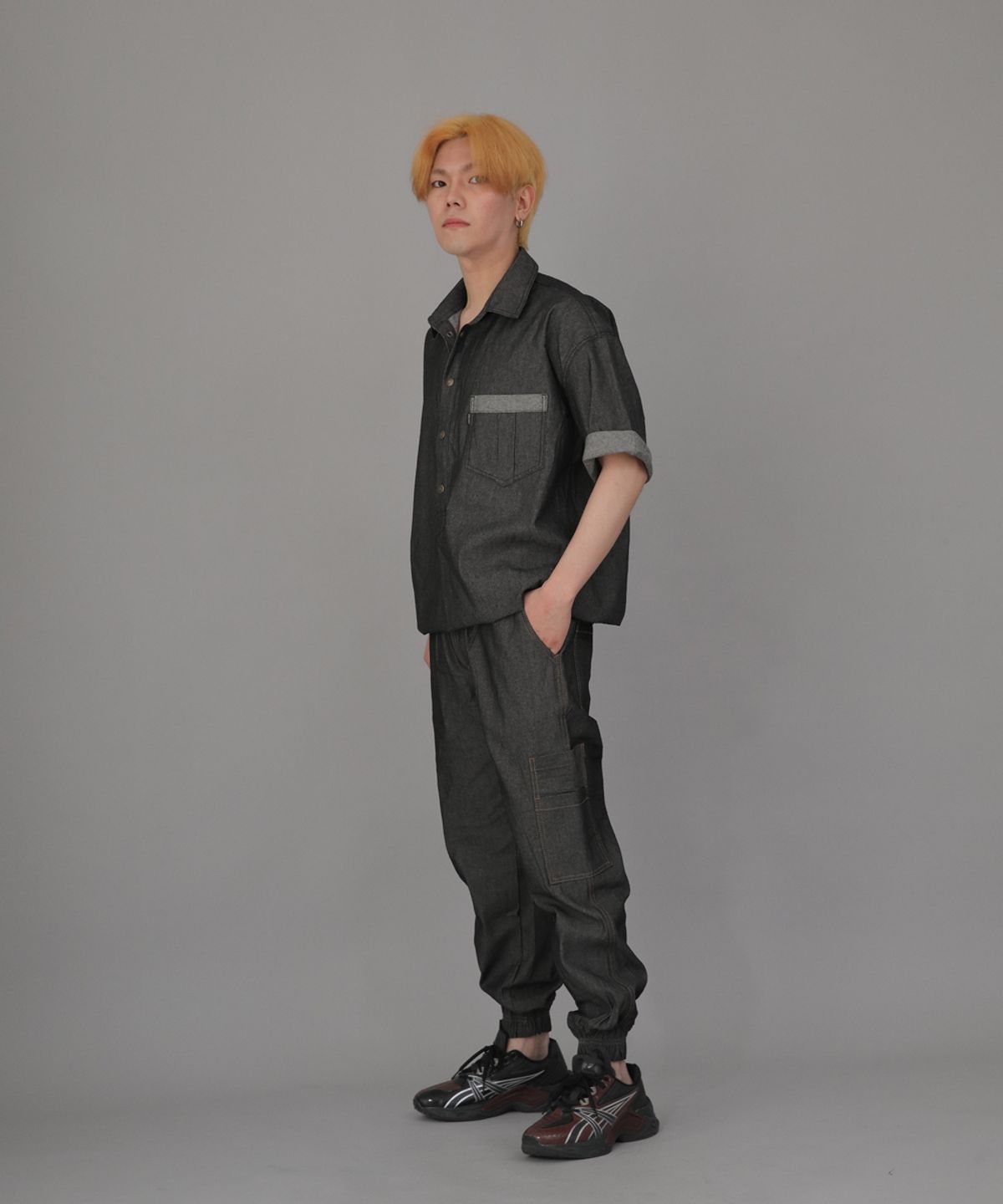 세인트크루(SAINTCREW) 볼드 앵클밴드 카고조거 팬츠 BAC-328  데님 그레이블랙