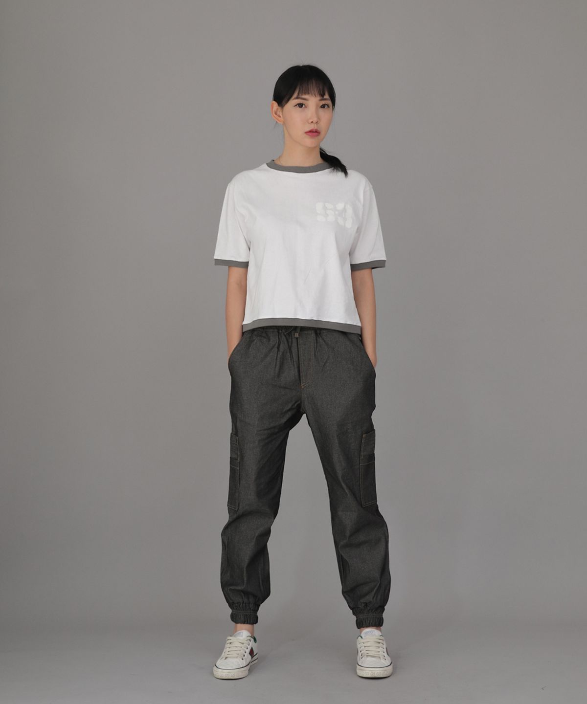세인트크루(SAINTCREW) 볼드 앵클밴드 카고조거 팬츠 BAC-328  데님 그레이블랙