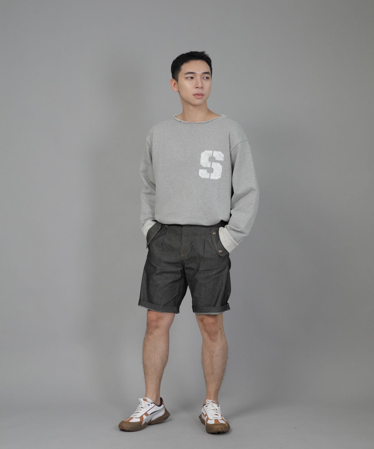 세인트크루(SAINTCREW) 잉글리시맨  하프밴드 데님쇼츠 EMH-339 그레이블랙