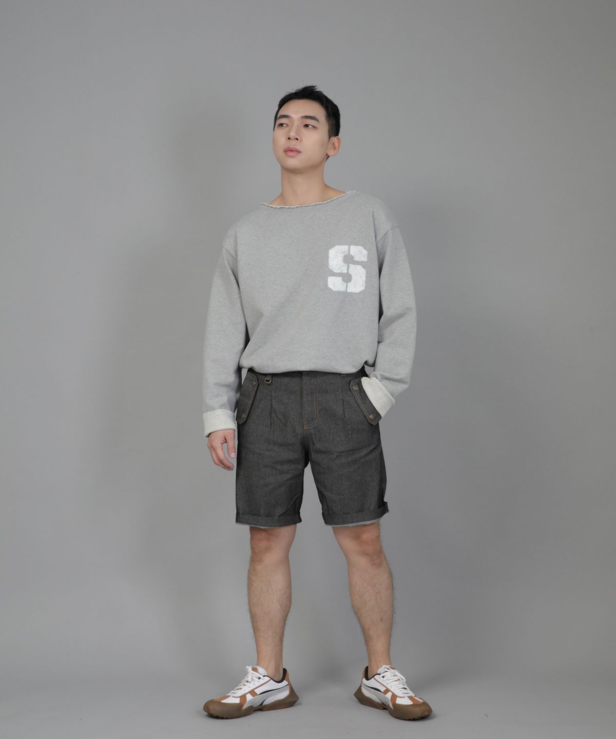 세인트크루(SAINTCREW) 잉글리시맨  하프밴드 데님쇼츠 EMH-339 그레이블랙