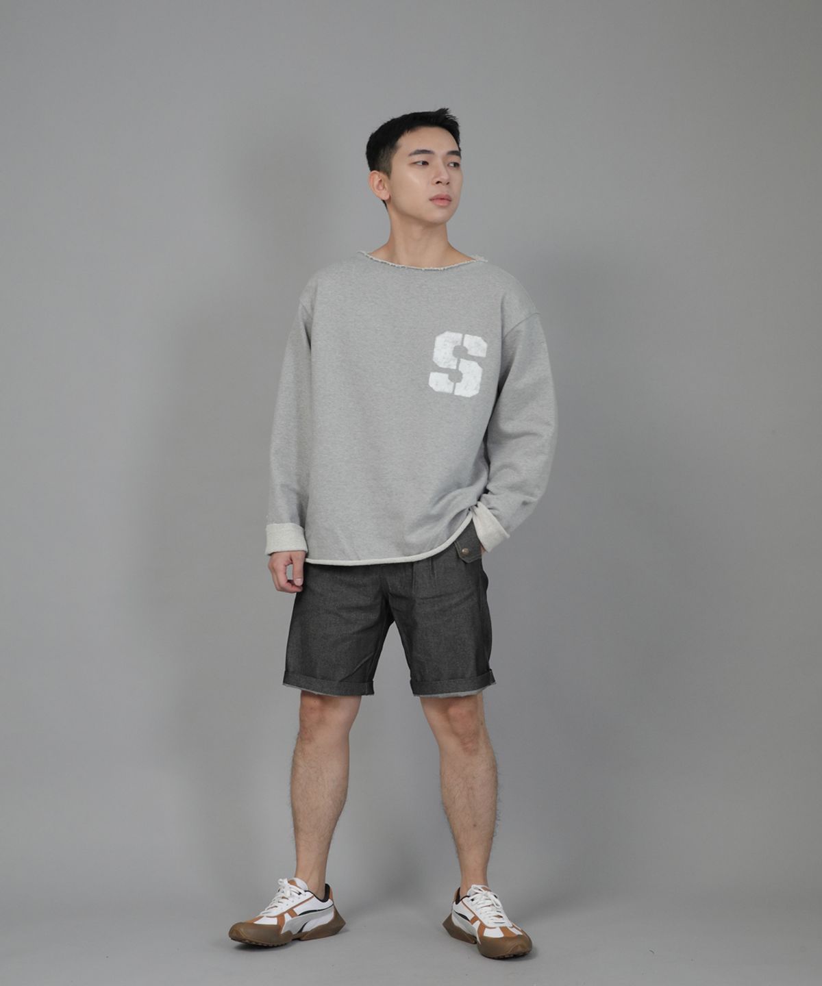 세인트크루(SAINTCREW) 잉글리시맨  하프밴드 데님쇼츠 EMH-339 그레이블랙