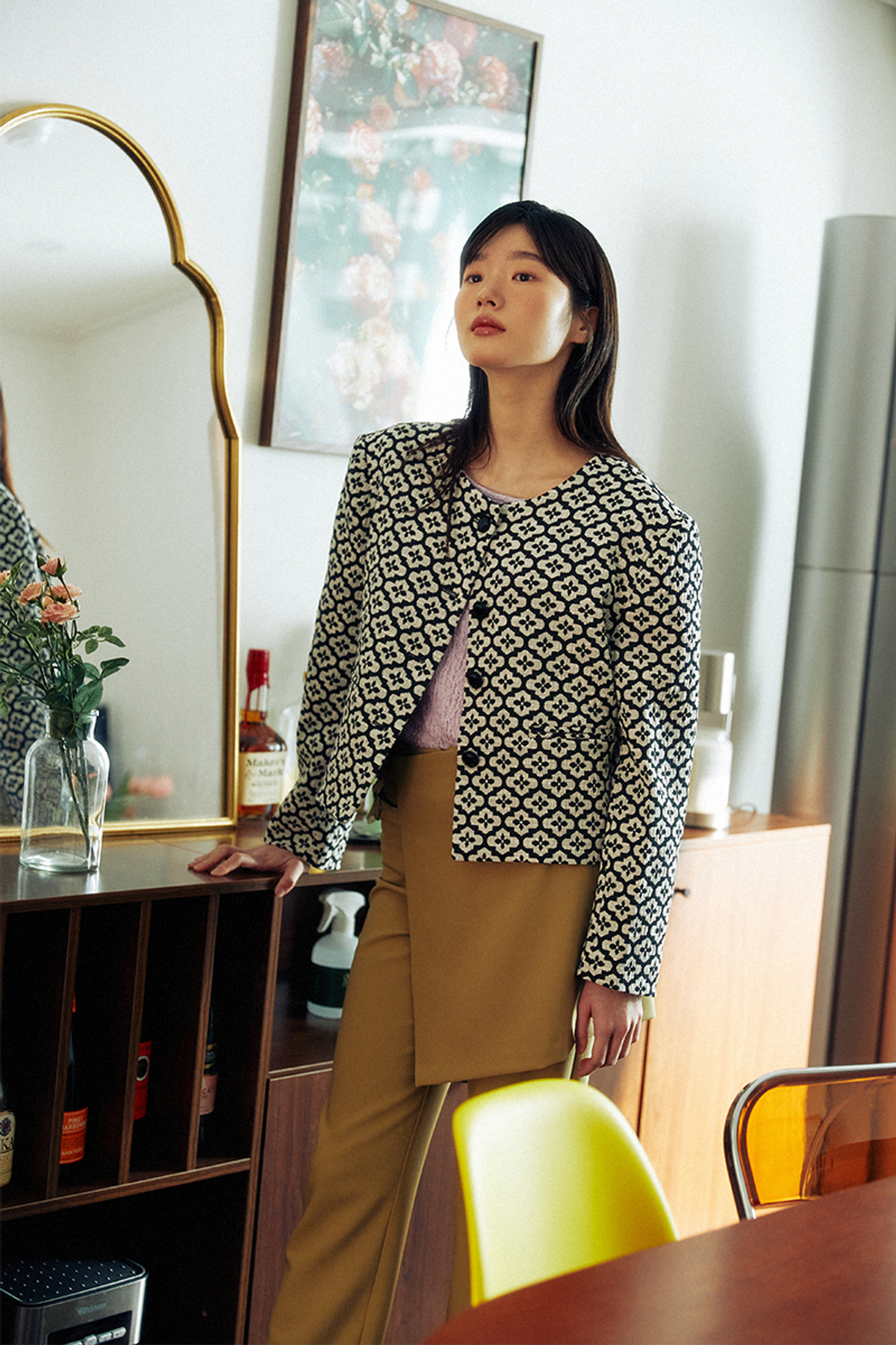 쿠키시(KOOKEESEE) 박시핏 꽃무늬 자카드 자켓