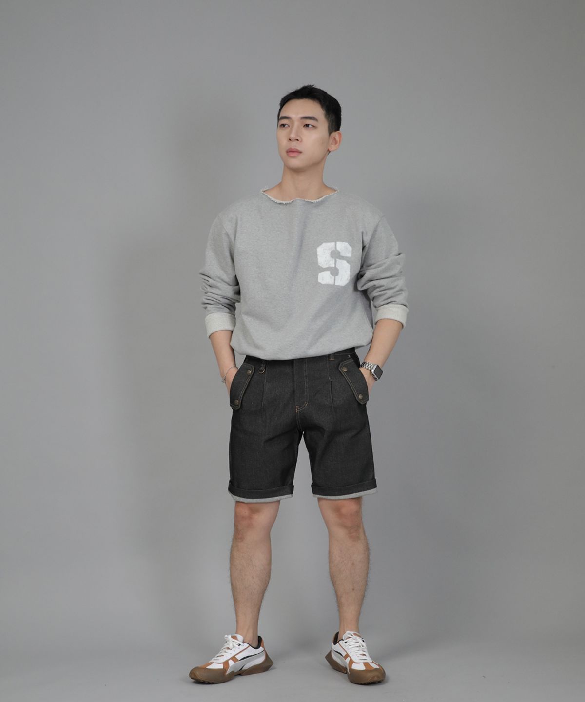 세인트크루(SAINTCREW) 잉글리시맨  하프밴드 데님쇼츠 EMH-339 블랙데님