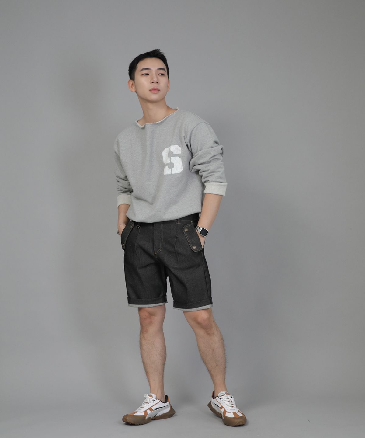 세인트크루(SAINTCREW) 잉글리시맨  하프밴드 데님쇼츠 EMH-339 블랙데님