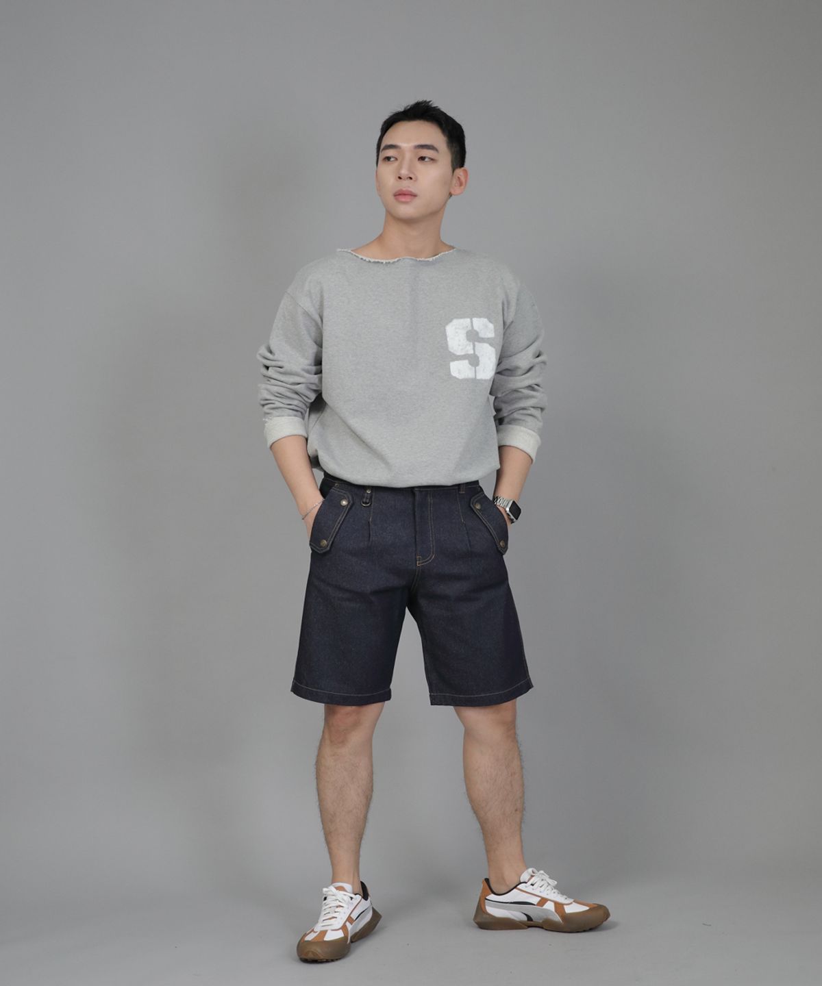 세인트크루(SAINTCREW) 잉글리시맨  하프밴드 데님쇼츠 EMH-339 인디고