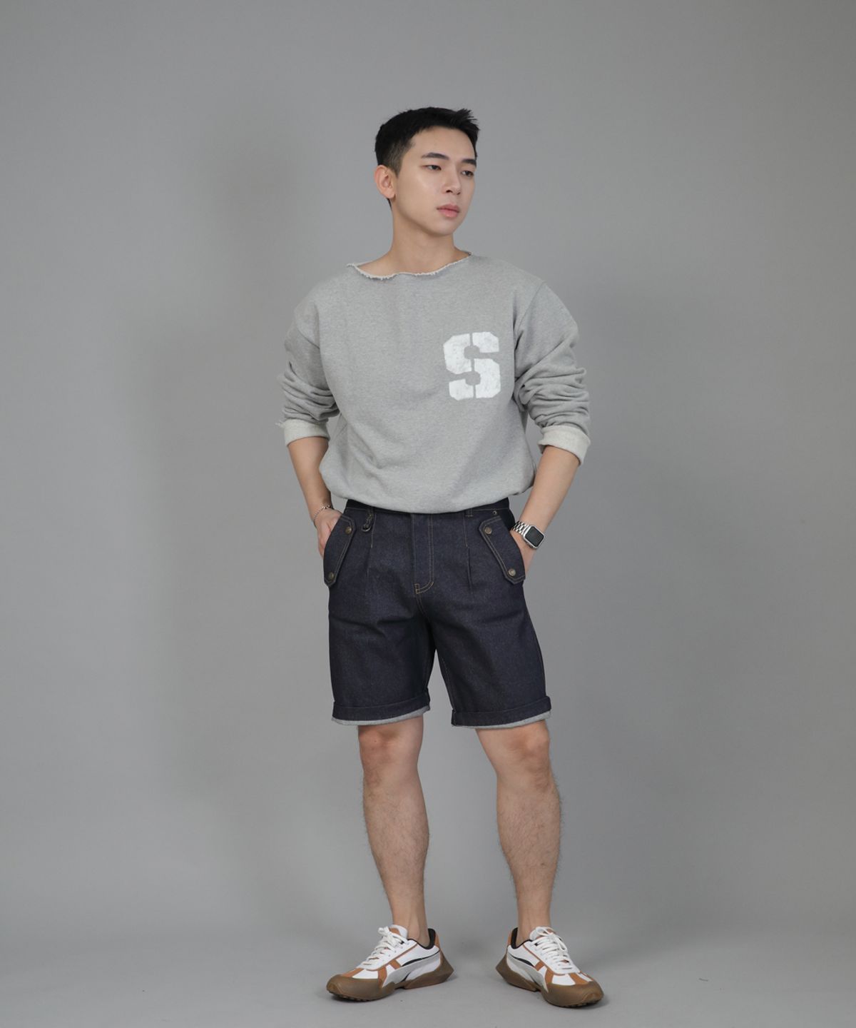 세인트크루(SAINTCREW) 잉글리시맨  하프밴드 데님쇼츠 EMH-339 인디고