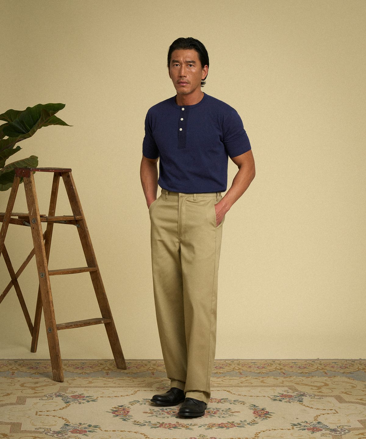 브론슨(BRONSON) Vintage Short Sleeve Henley Tee Green