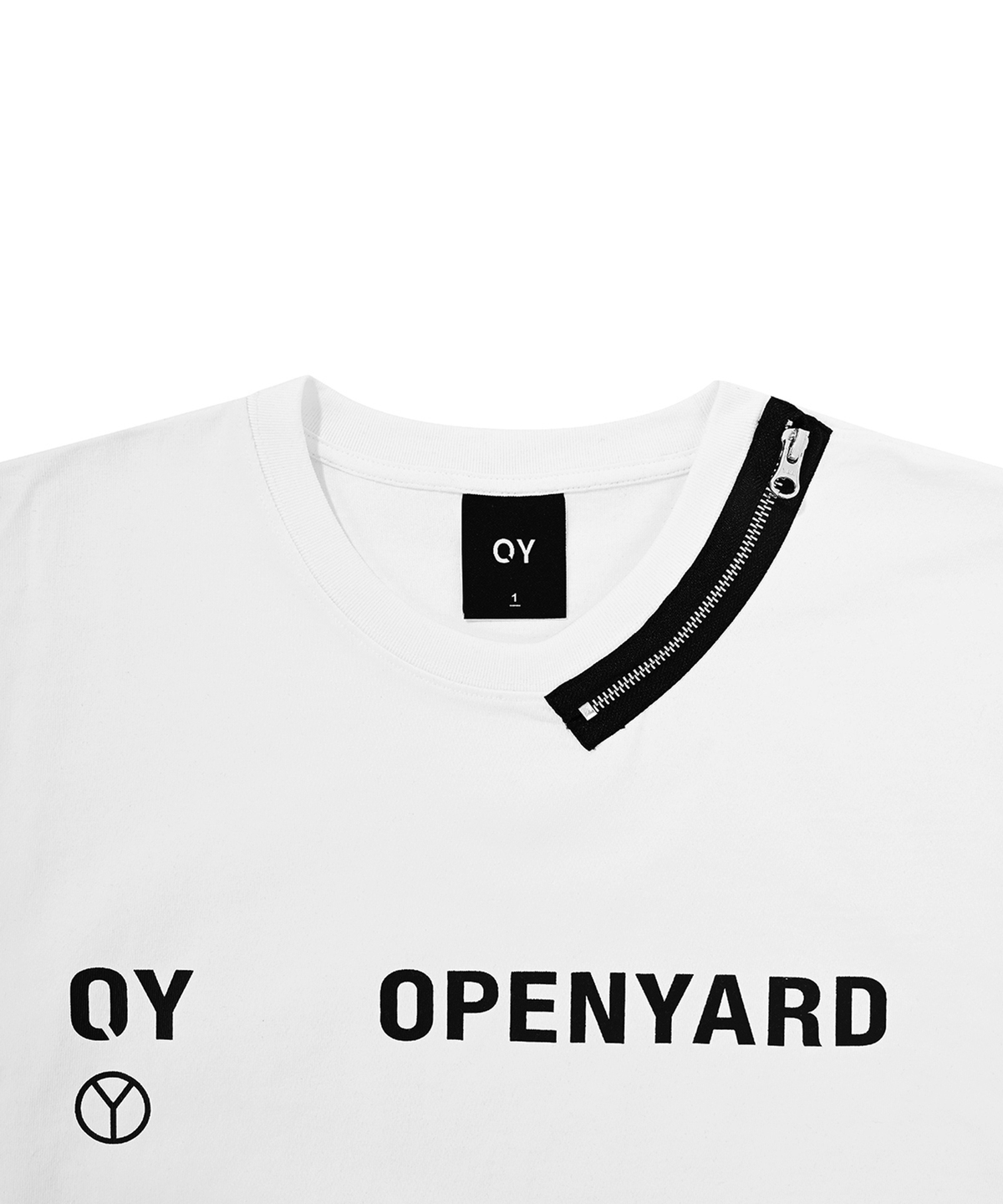 오픈야드(오와이)(OPENYARD(OY)) ROUND NECK ZIPPER LOGO T-WHITE