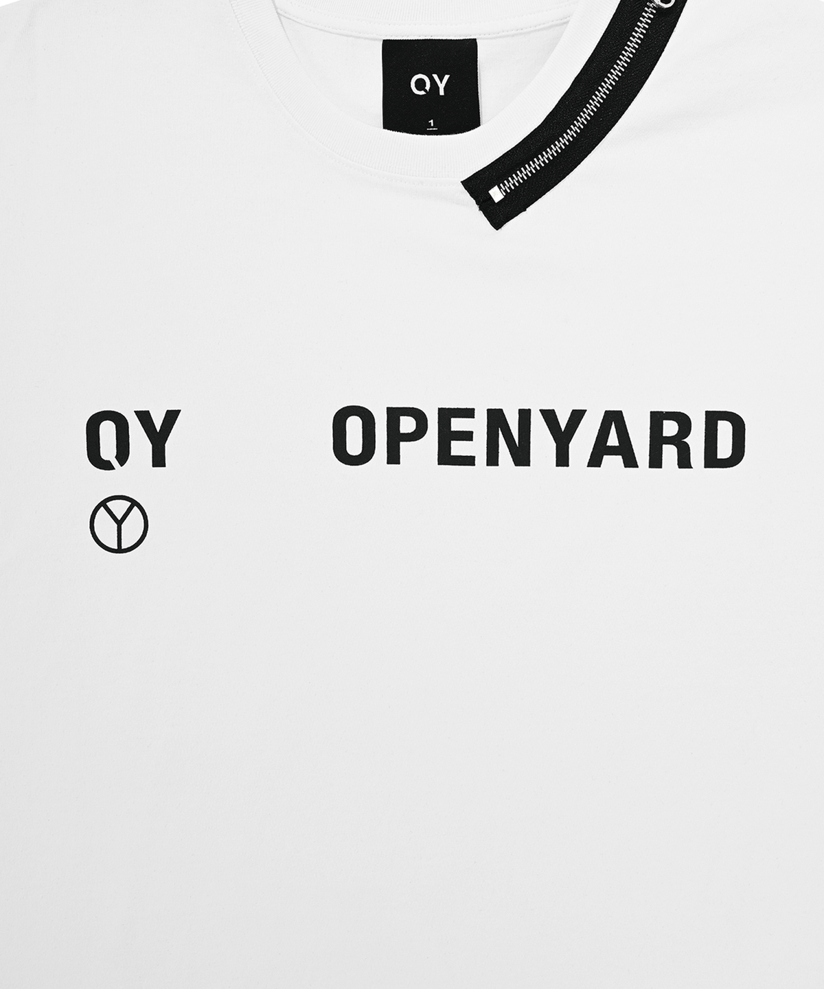 오픈야드(오와이)(OPENYARD(OY)) ROUND NECK ZIPPER LOGO T-WHITE