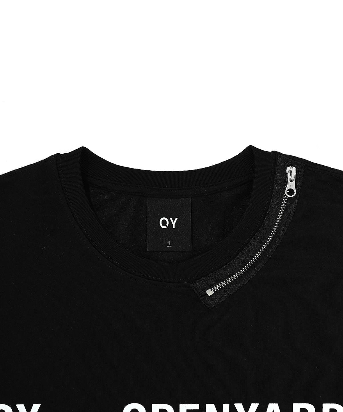오픈야드(오와이)(OPENYARD(OY)) ROUND NECK ZIPPER LOGO T-BLACK