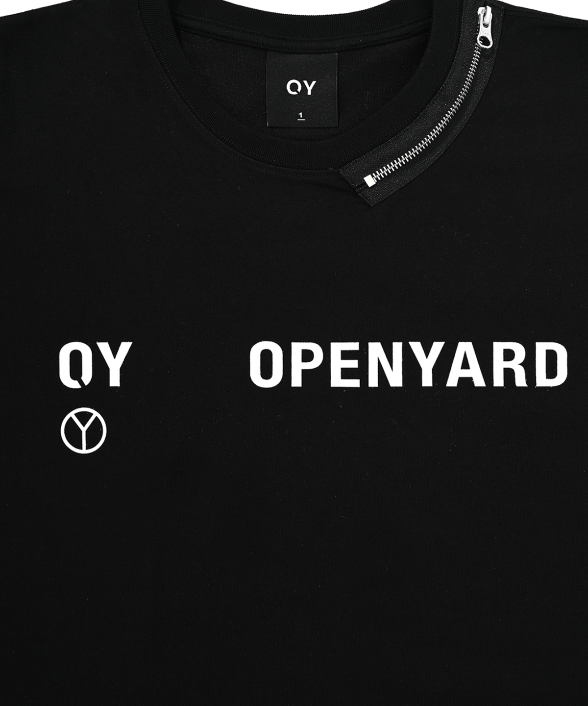 오픈야드(오와이)(OPENYARD(OY)) ROUND NECK ZIPPER LOGO T-BLACK