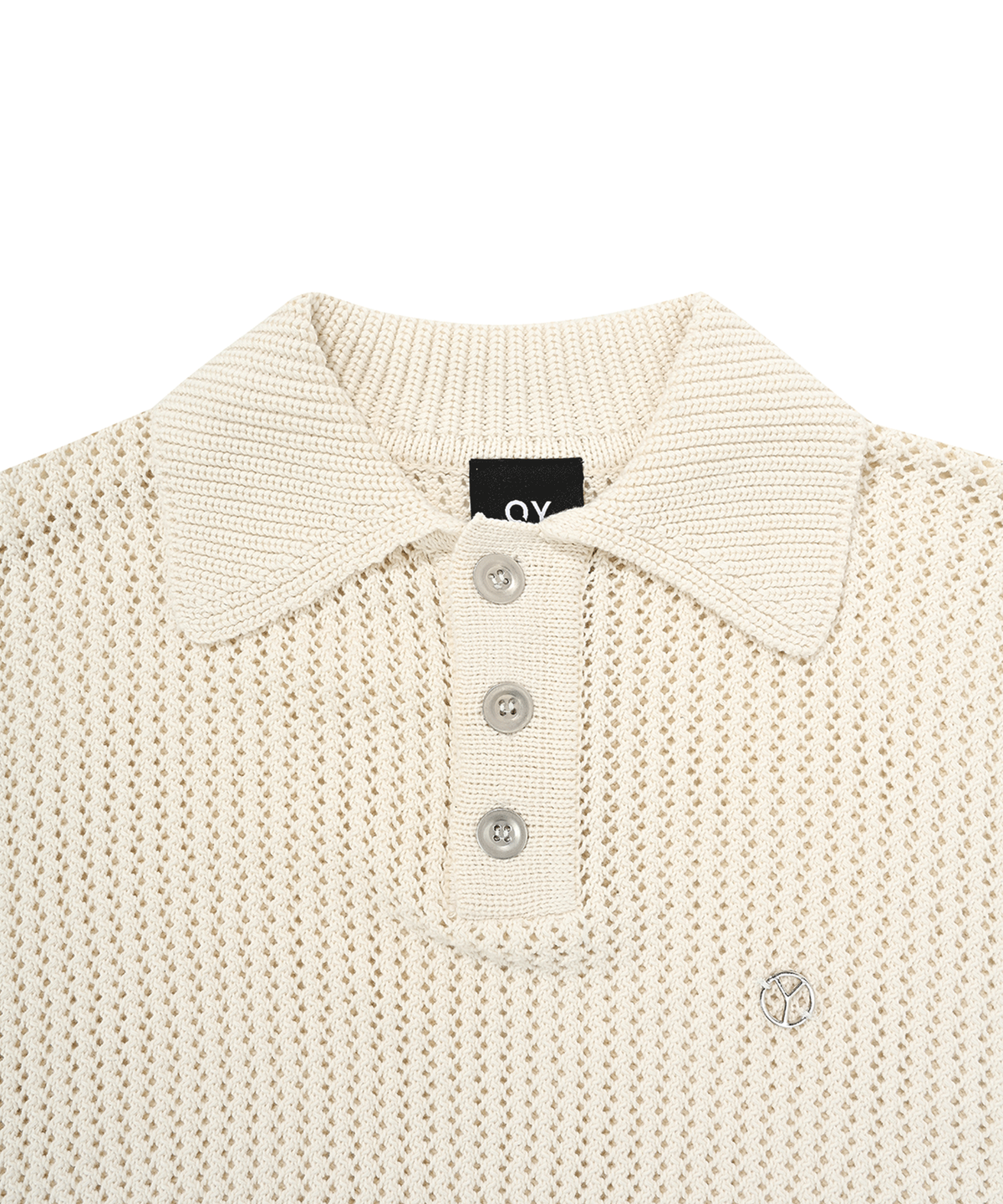 오픈야드(오와이)(OPENYARD(OY)) METAL LOGO NET HALF POLO KNIT-IVORY