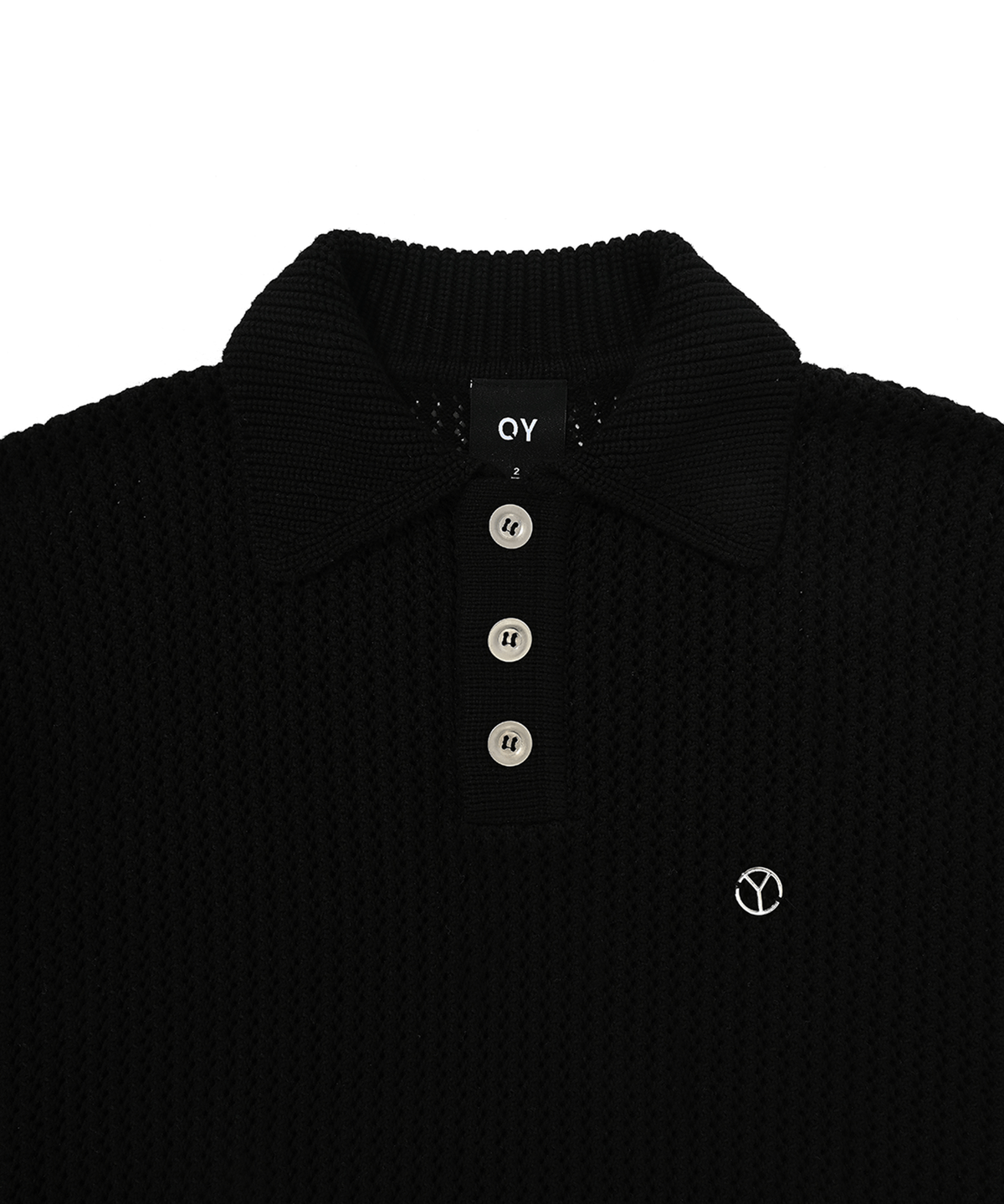 오픈야드(오와이)(OPENYARD(OY)) METAL LOGO NET HALF POLO KNIT-BLACK
