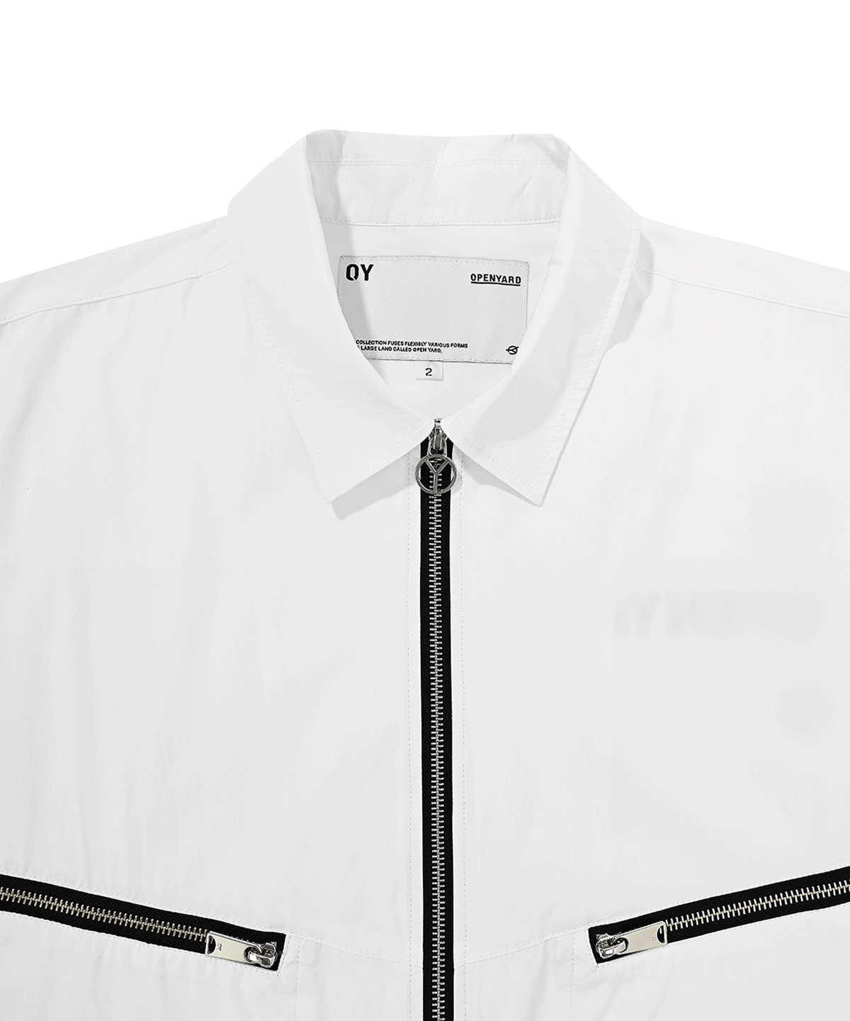 오픈야드(오와이)(OPENYARD(OY)) V ZIPPER POCKETS HALF SHIRTS-WHITE