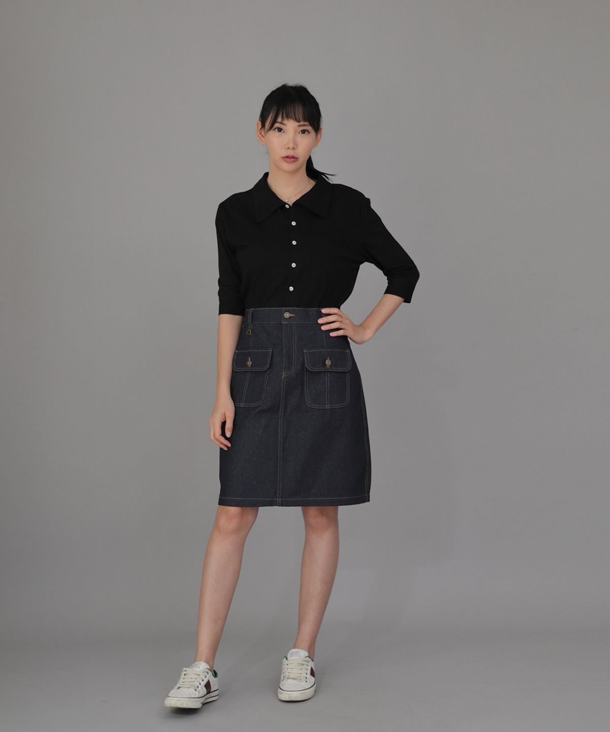 세인트크루(SAINTCREW) FB 커버포켓 밴딩스커트 FCM-1307 인디고 데님 BRS