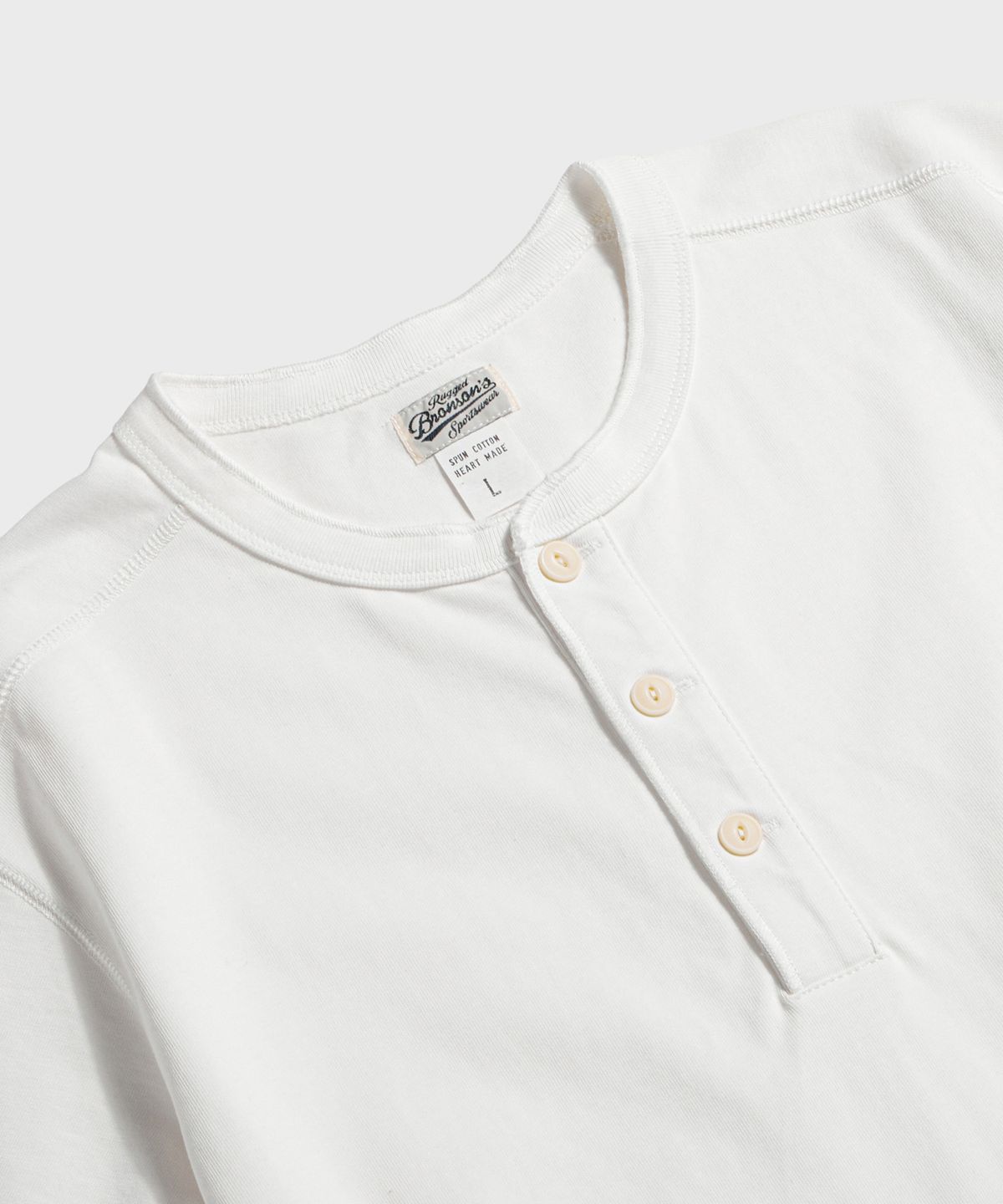 브론슨(BRONSON) 10.6 oz Cotton Short Sleeve Henley Tee White