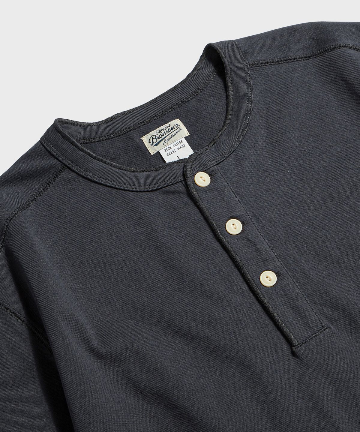 브론슨(BRONSON) 10.6 oz Cotton Short Sleeve Henley Tee Dark Grey