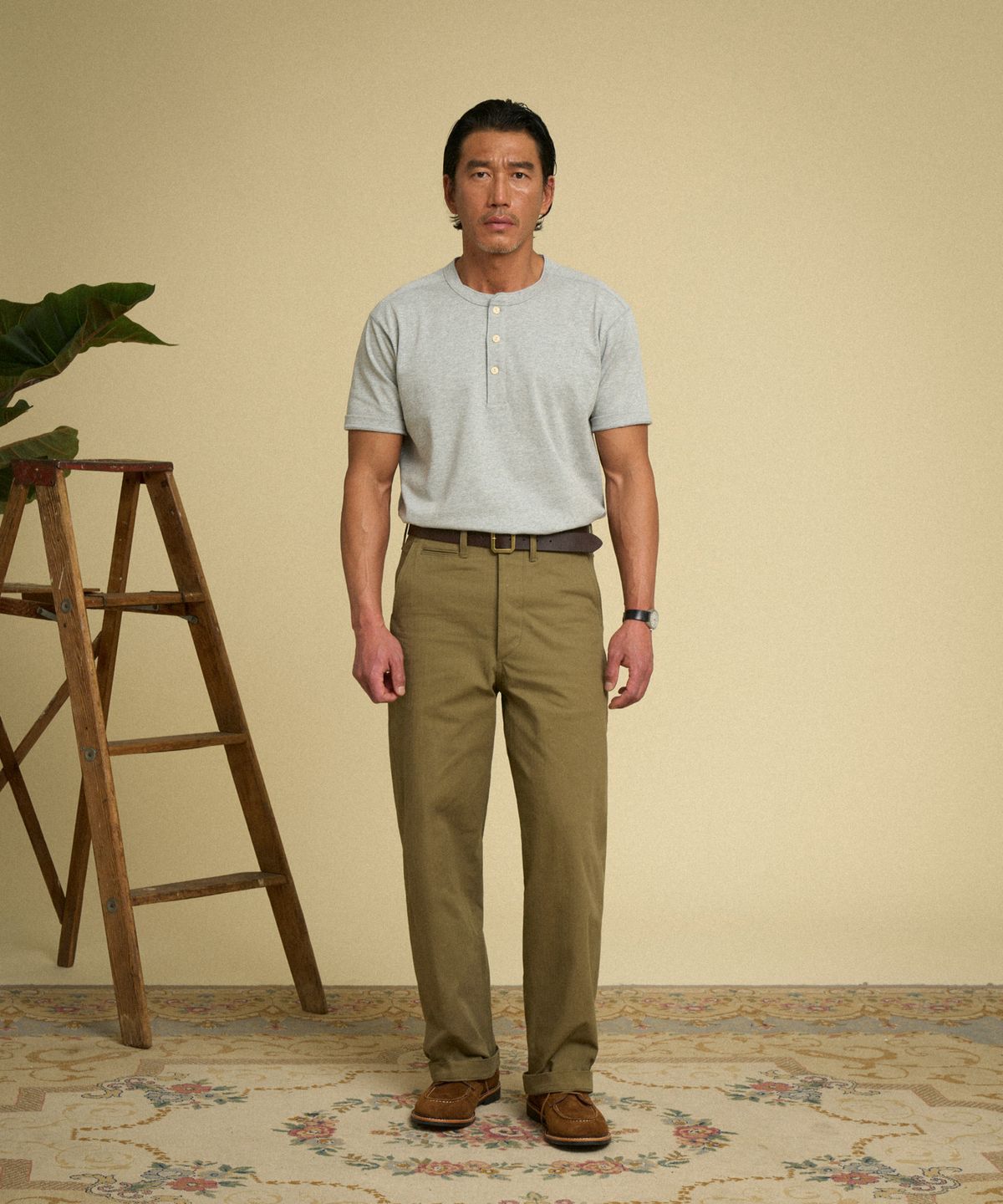 브론슨(BRONSON) 10.6 oz Cotton Short Sleeve Henley Tee Grey