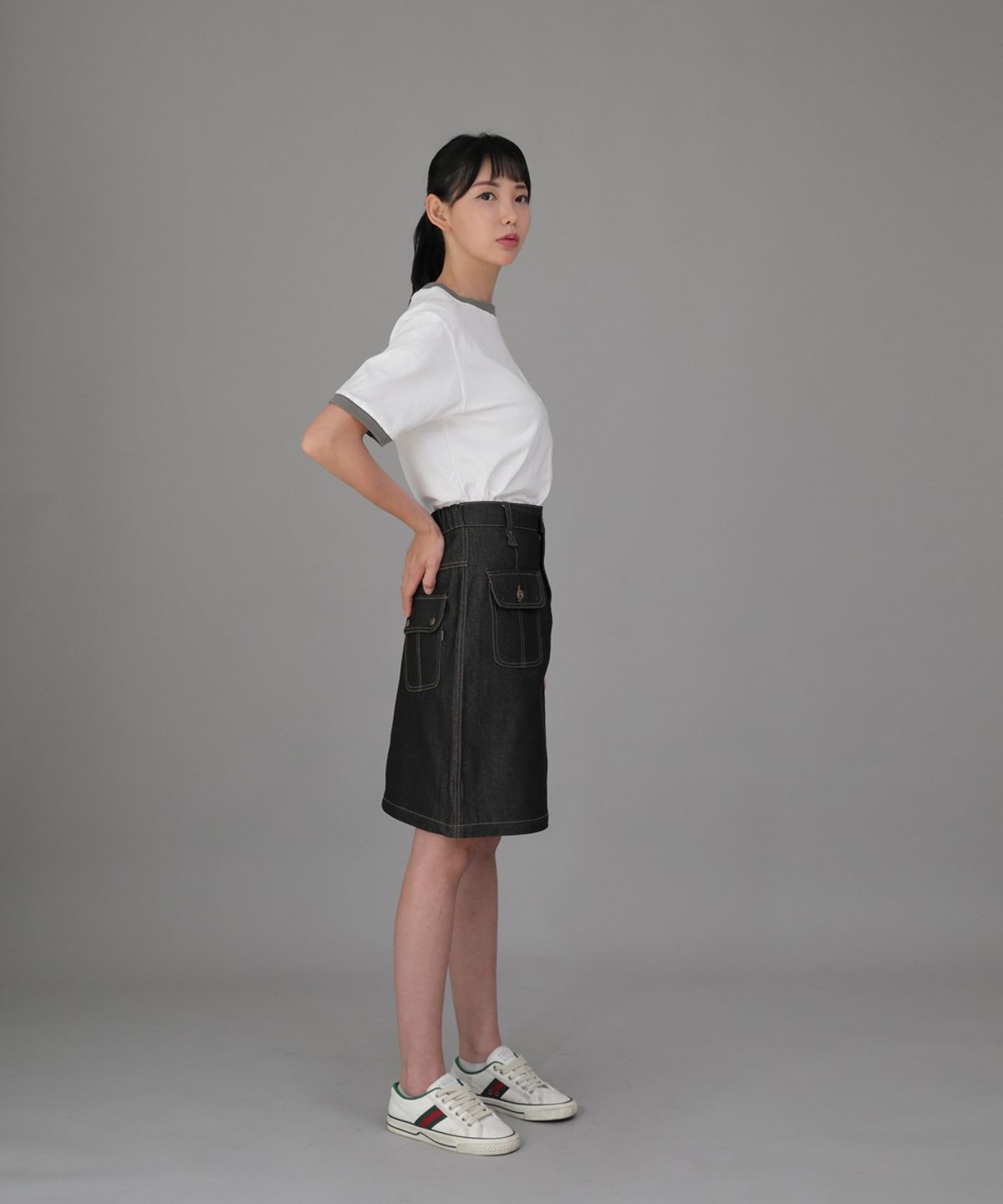 세인트크루(SAINTCREW) FB 커버포켓 밴딩스커트 FCM-1307 블랙 데님 BRS