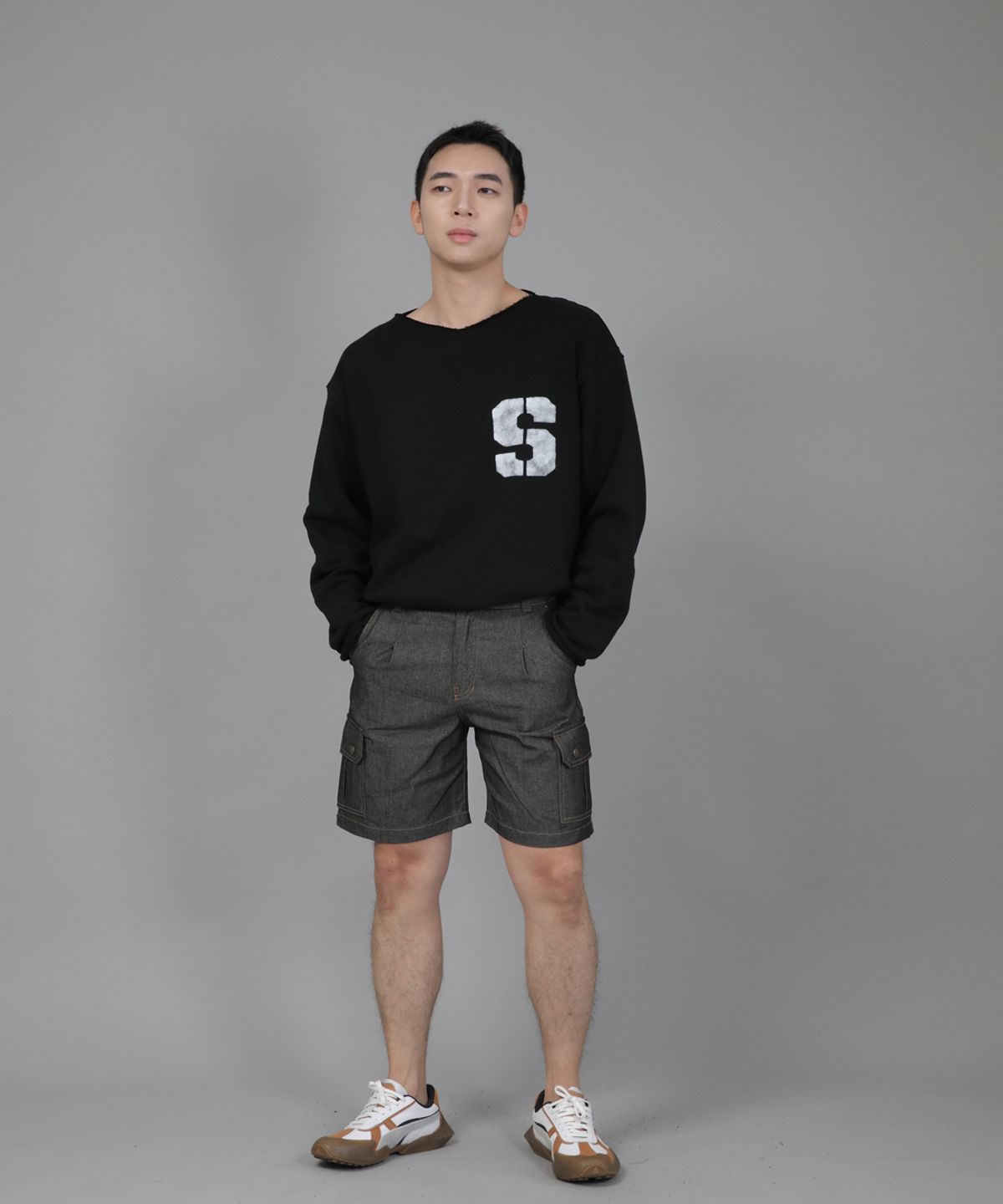 세인트크루(SAINTCREW) 레트로라인 카고쇼츠 RBC-340 데님 그레이블랙