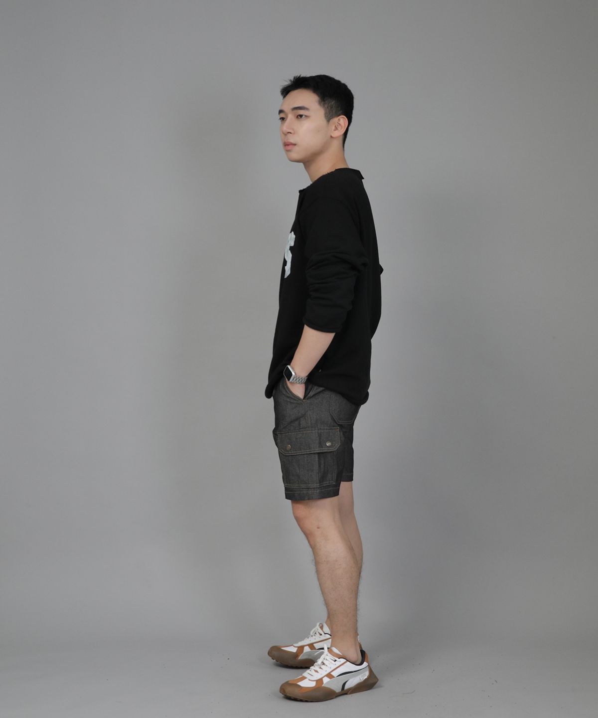 세인트크루(SAINTCREW) 레트로라인 카고쇼츠 RBC-340 데님 그레이블랙