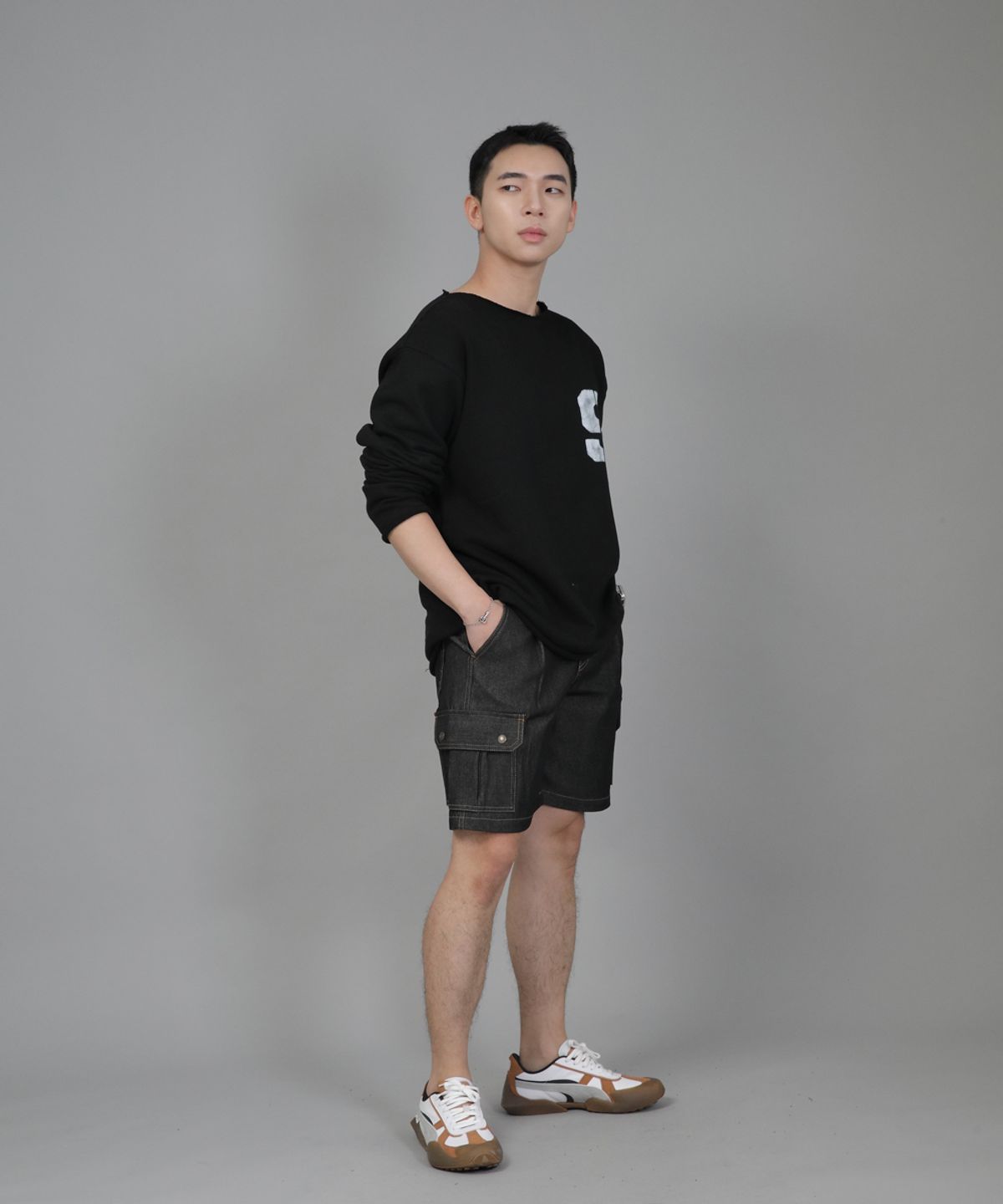 세인트크루(SAINTCREW) 레트로라인 카고쇼츠 RBC-340 데님 블랙