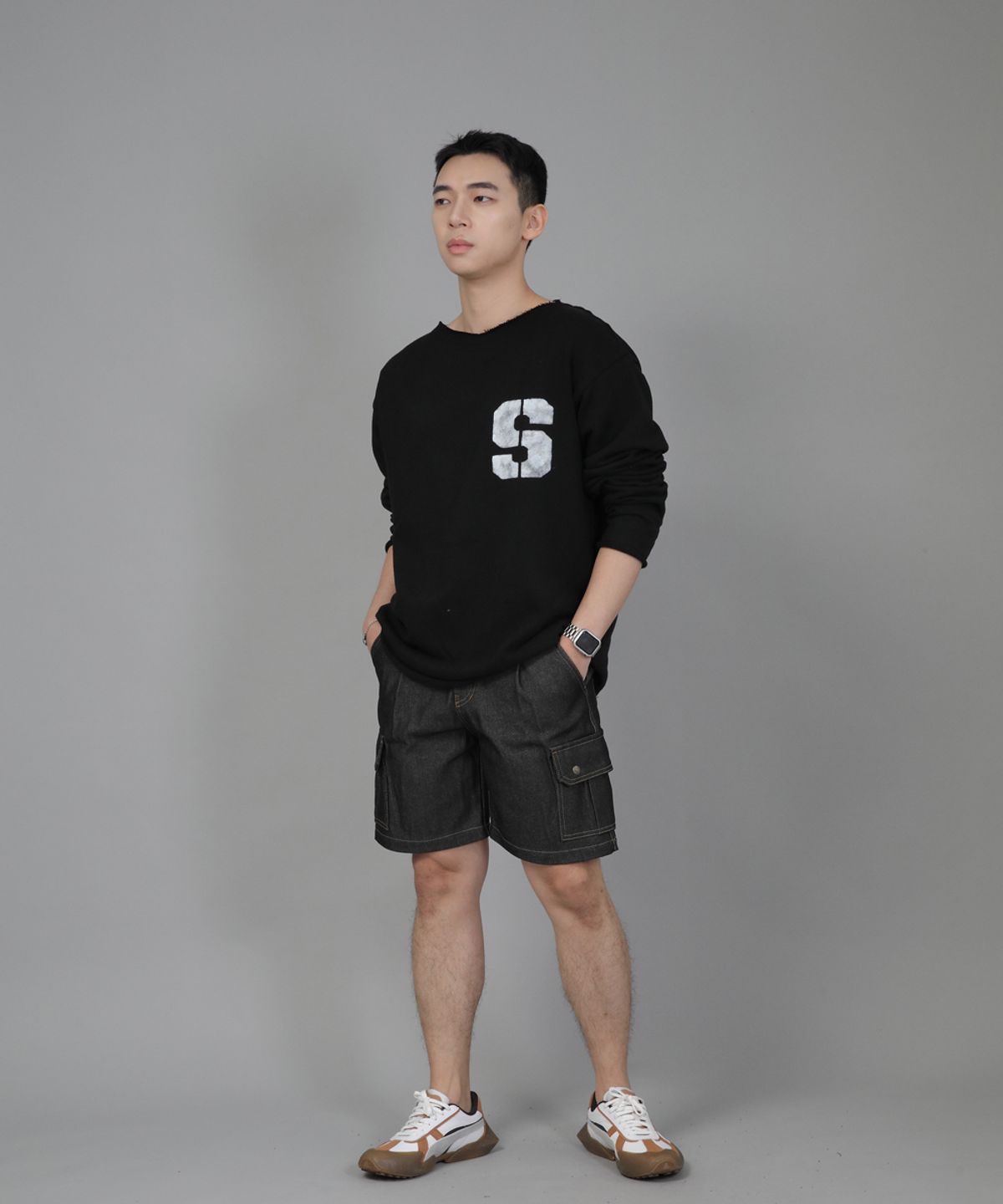 세인트크루(SAINTCREW) 레트로라인 카고쇼츠 RBC-340 데님 블랙