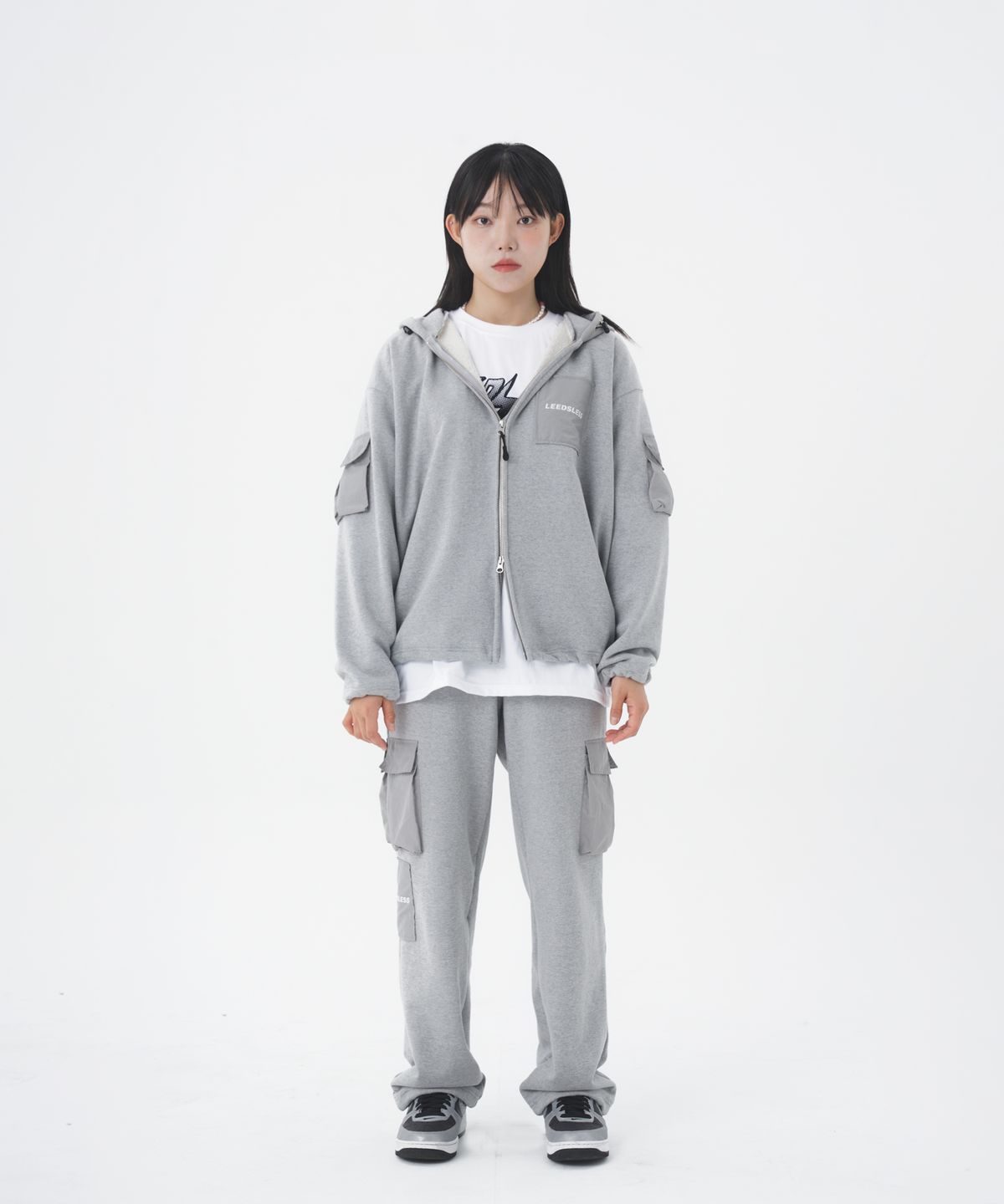 리즈리스(LEEDSLESS) leedsless space cargo hood zip-up 리즈리스 스페이스 카고 후드집업 [gray]