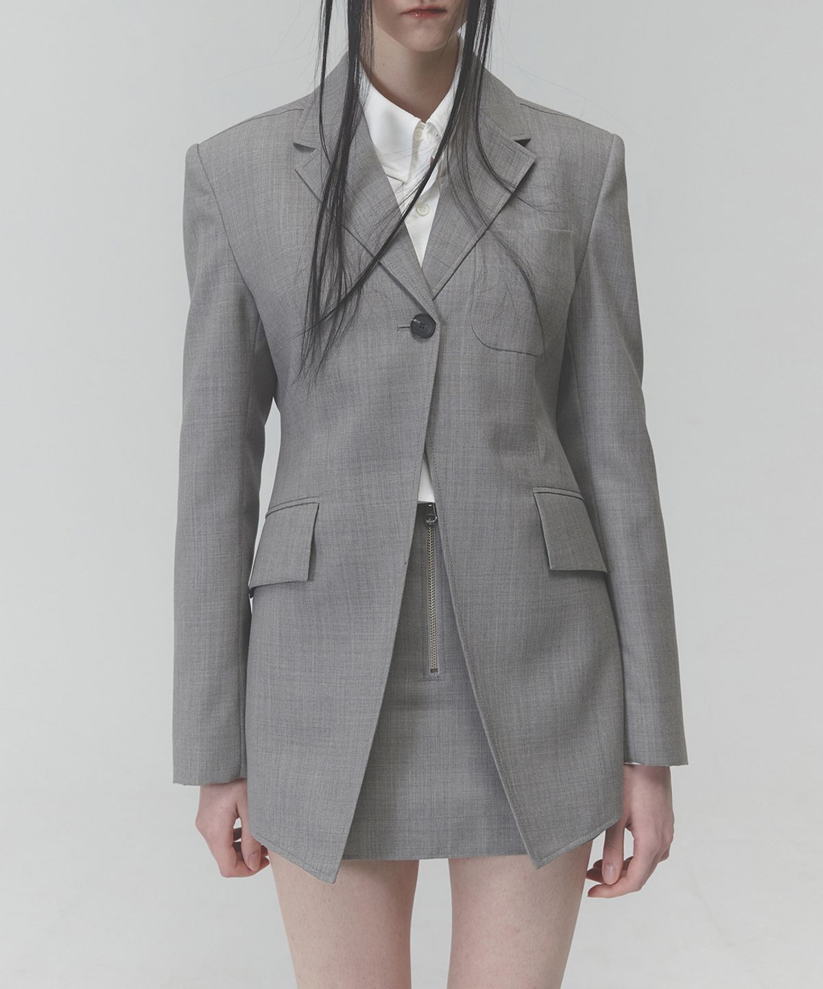 라클레르(RACLEUR) RA 원버튼 테일러드 싱글 자켓[GRAY]