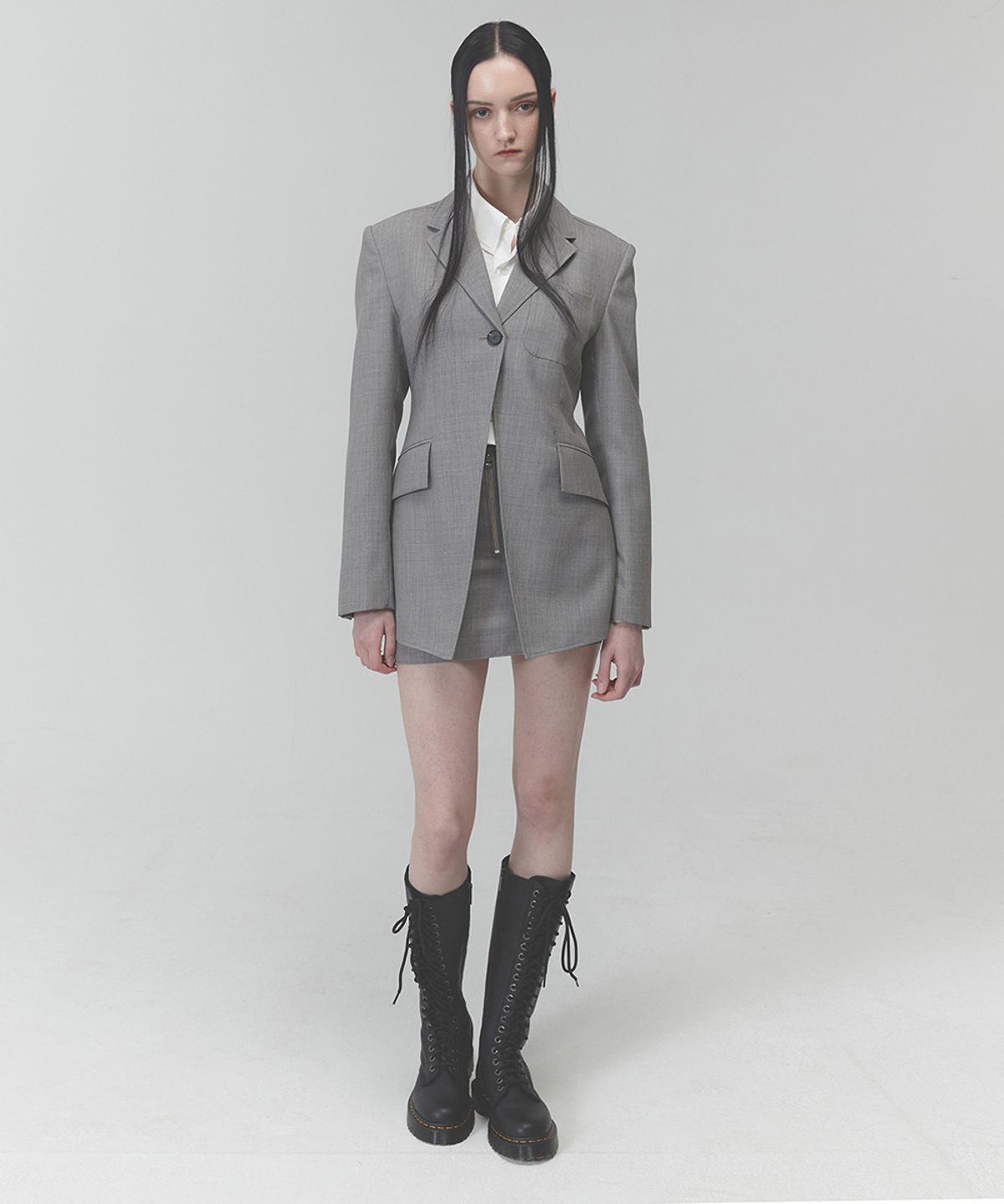 라클레르(RACLEUR) RA 원버튼 테일러드 싱글 자켓[GRAY]