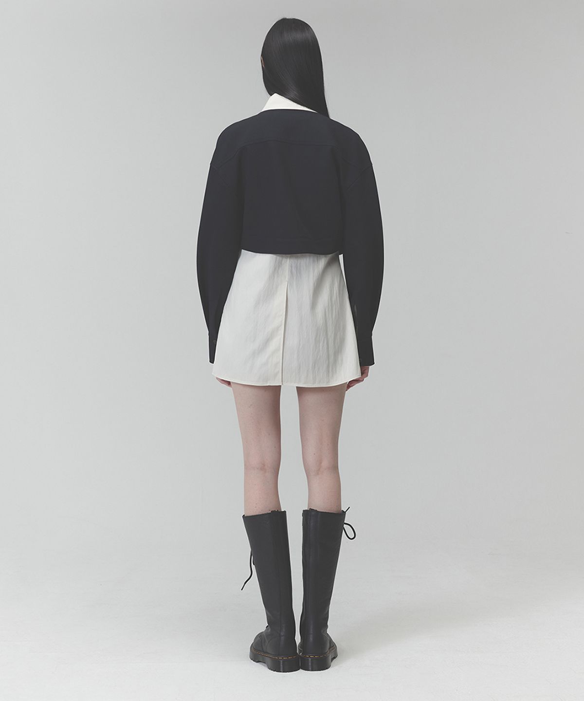 라클레르(RACLEUR) 논칼라 크롭 울 자켓[NAVY]