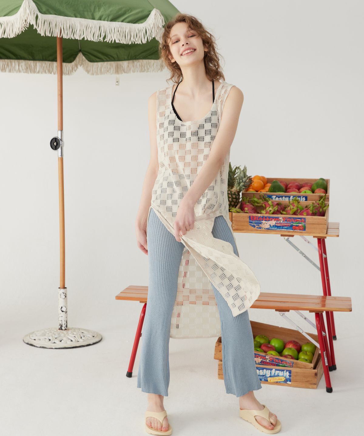 꾸아페(QUAFE) [S/S ver.] NETTING KNIT ONEPIECE_Beige