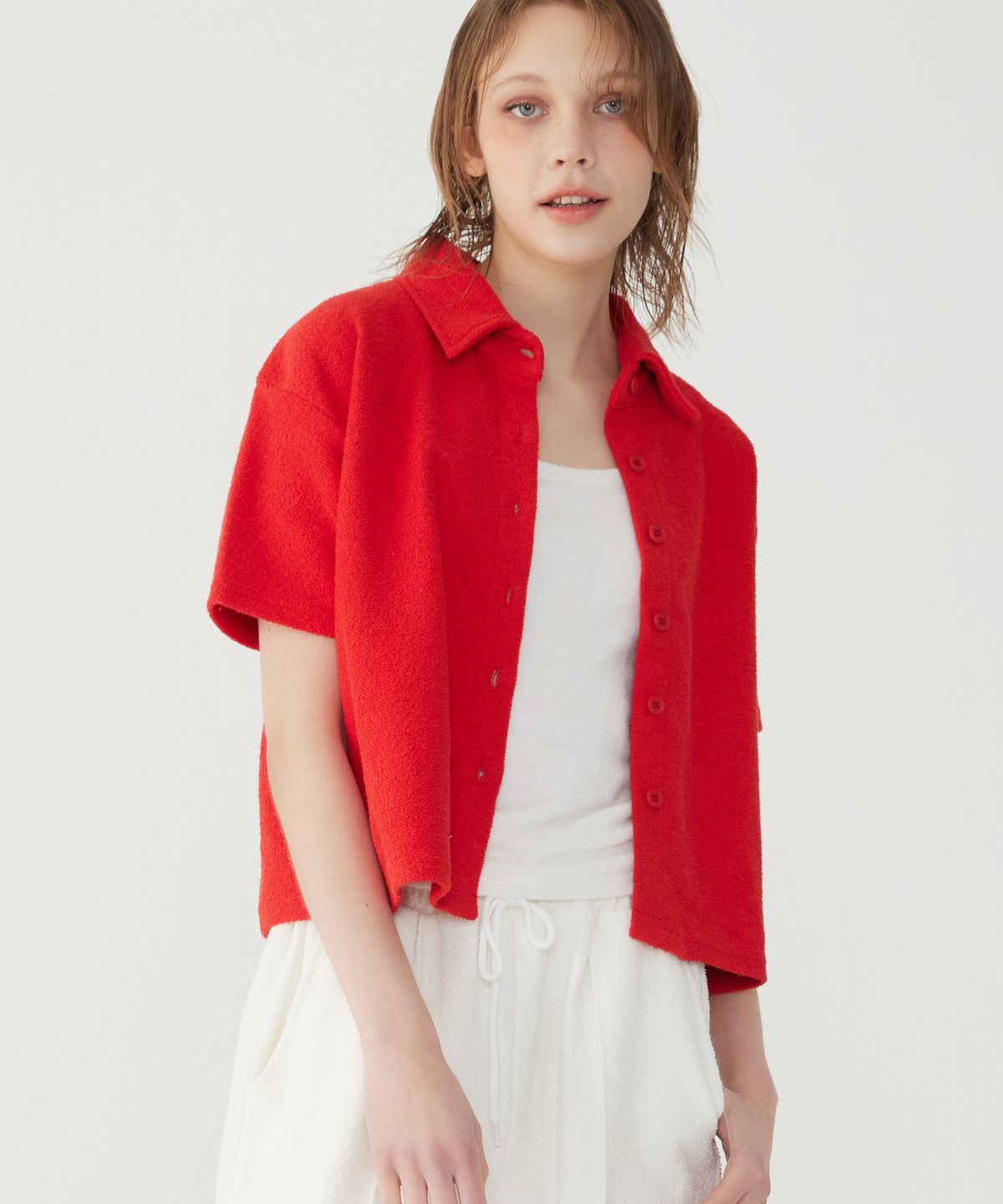꾸아페(QUAFE) TERRY HALF SLEEVE SHIRT_Red