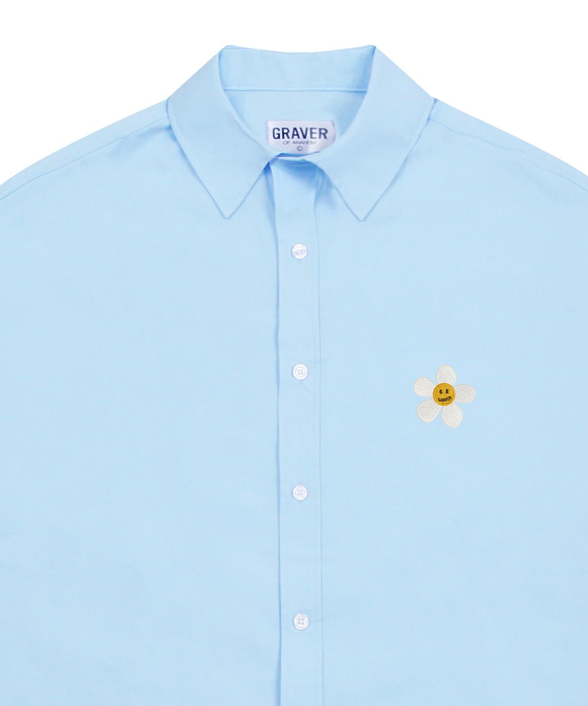 그레이버(GRAVER) [UNISEX]플라워도트 자수 오버핏 반팔셔츠_스카이블루