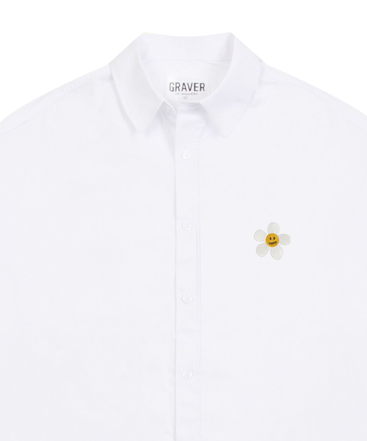 그레이버(GRAVER) [UNISEX]플라워도트 자수 오버핏 반팔셔츠_화이트