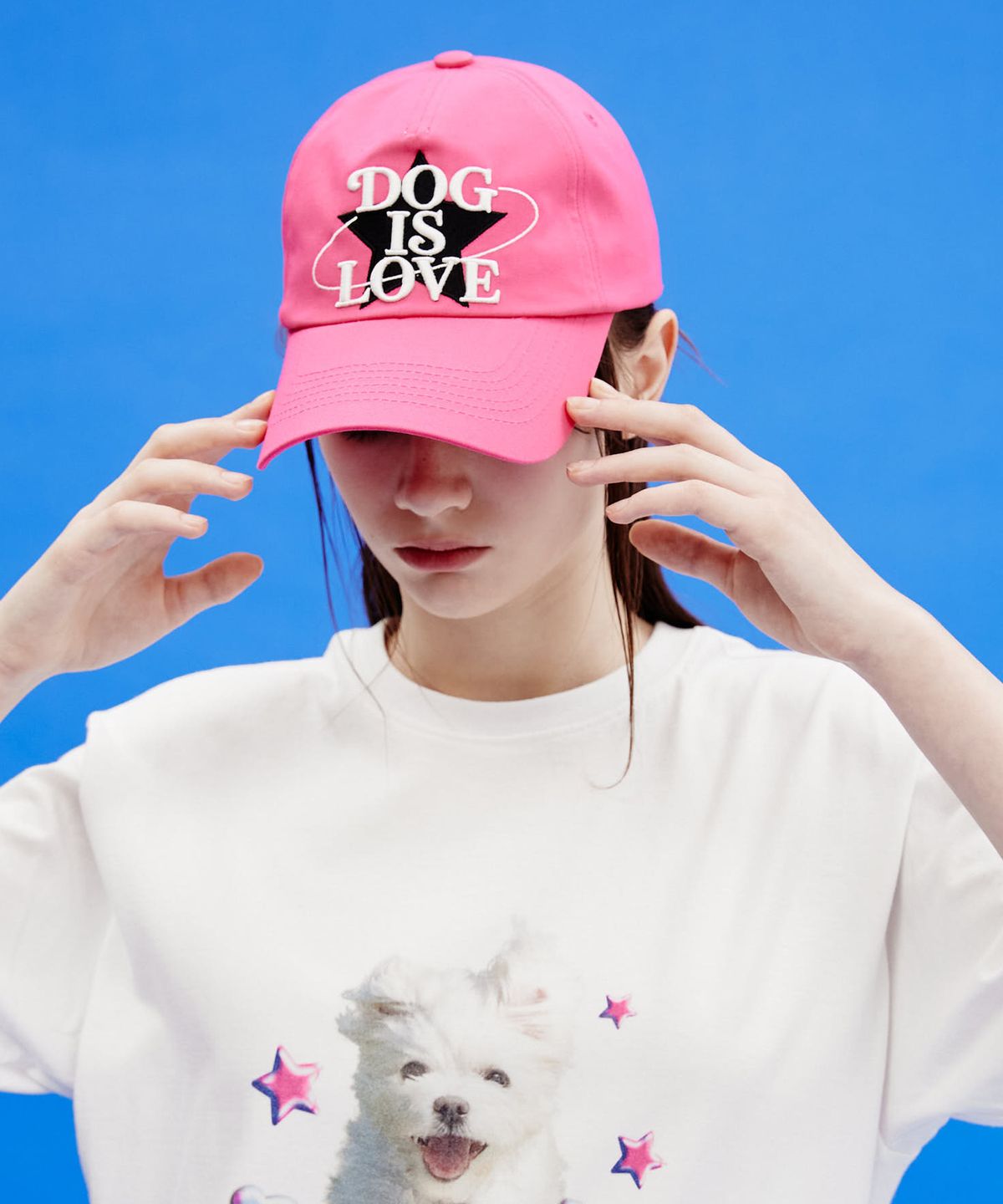 와이케이(WAIKEI) Dog is love 스타 볼캡 핑크